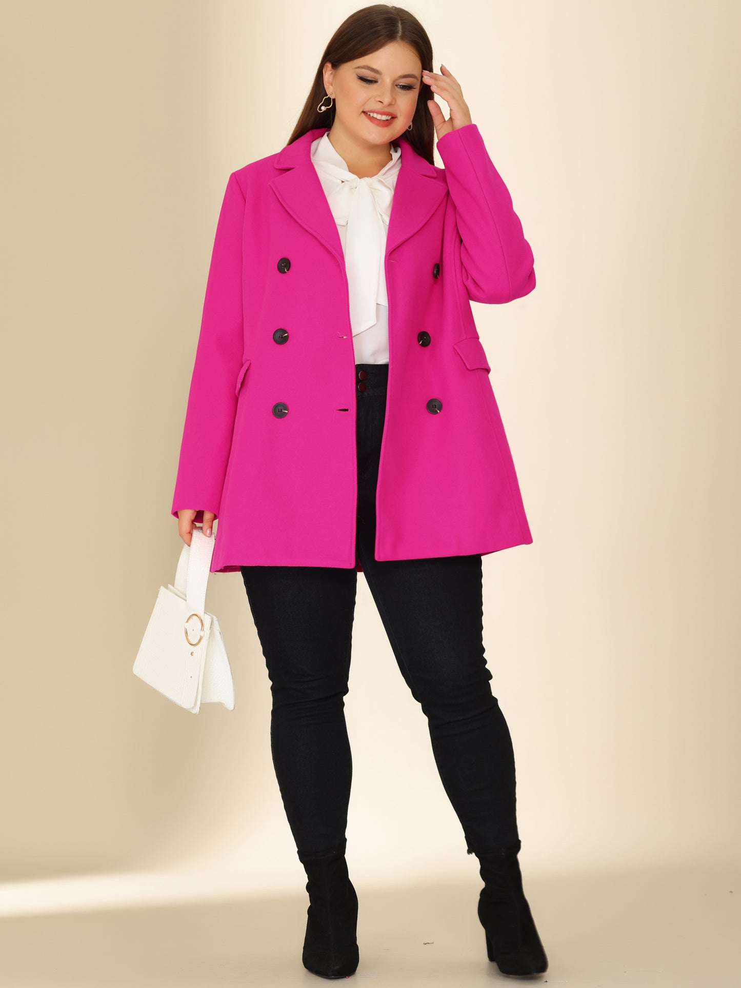 Women's Plus Size Notched Lapel Double Breasted Coat