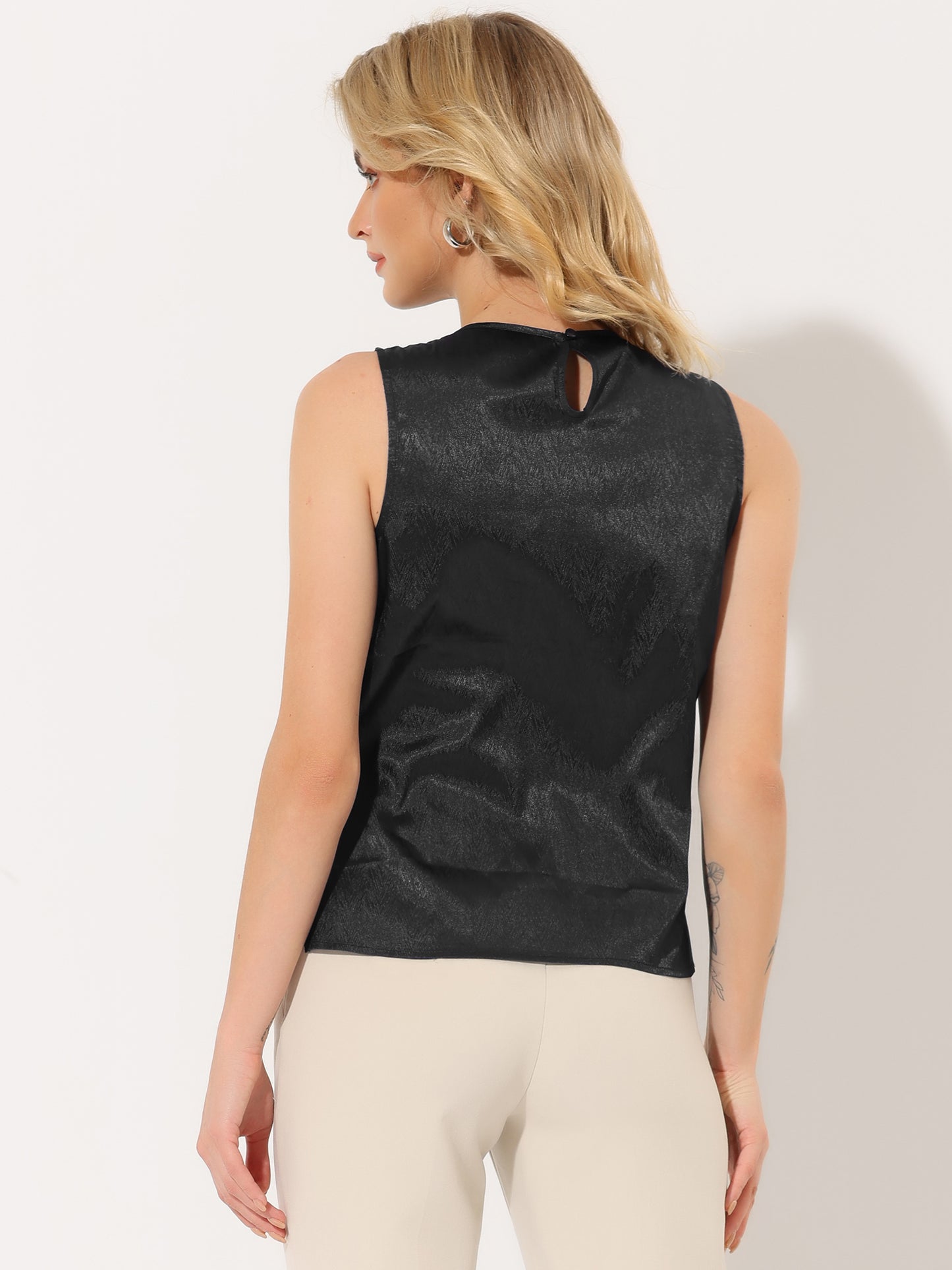 Women's Satin Sleeveless Work Office Pleated Vest Blouse Tank Top
