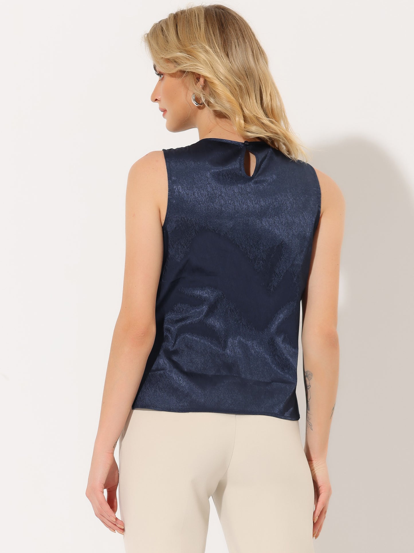 Women's Satin Sleeveless Work Office Pleated Vest Blouse Tank Top