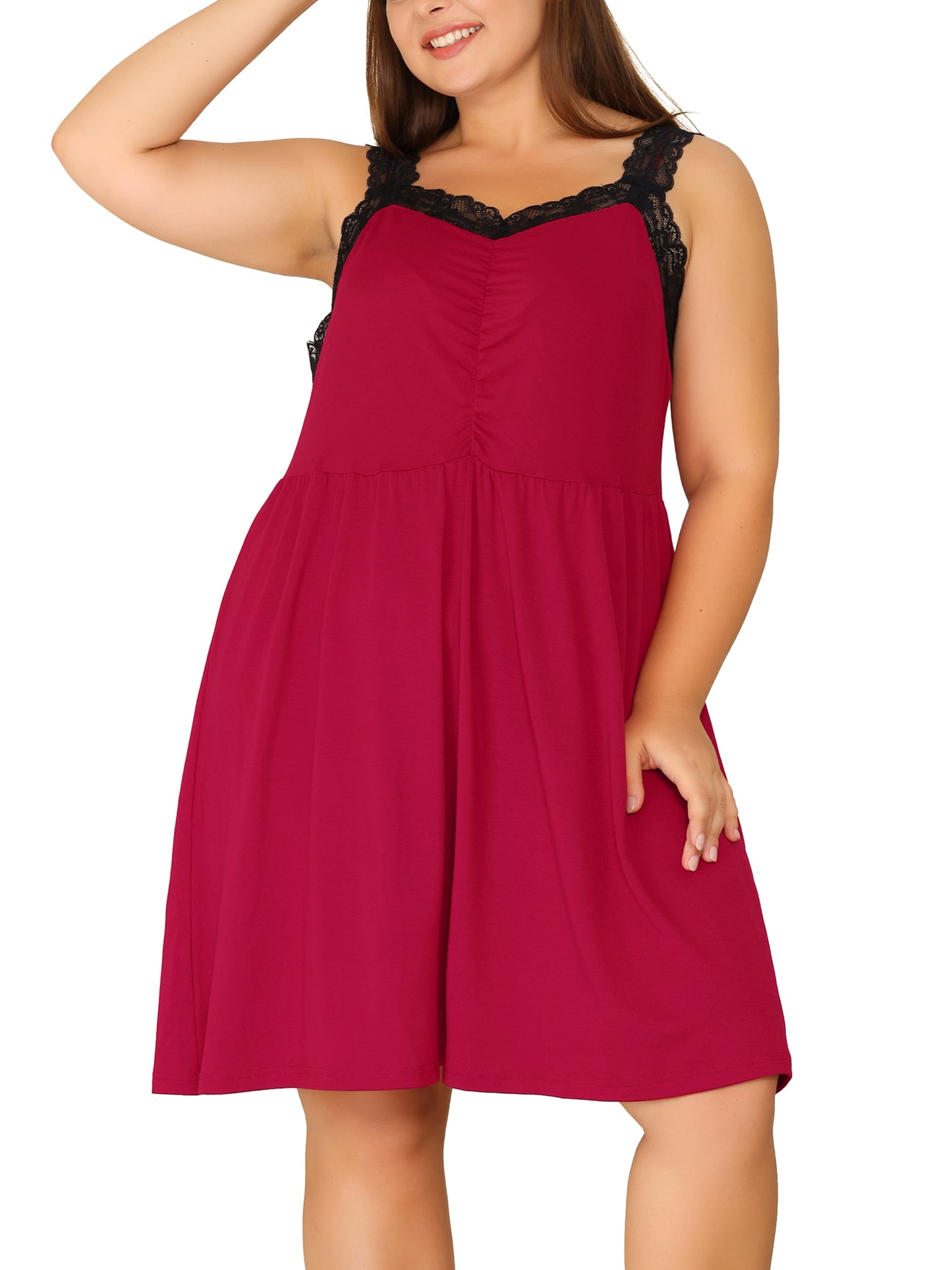 Women Plus Size Nightgown Cami Lace Spaghetti Loungewear A line Sleepdress