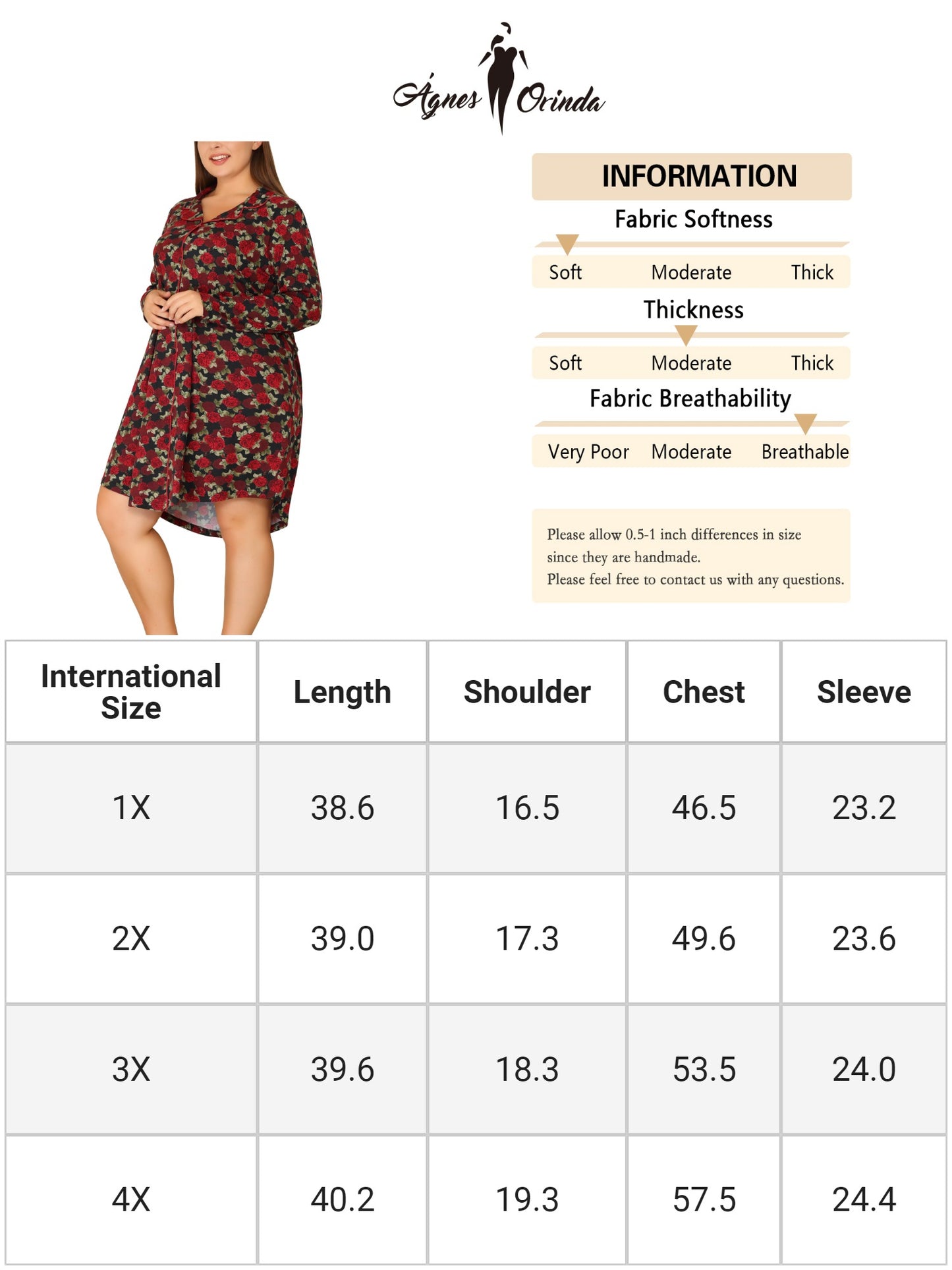 Camisón de dormir con solapa con muescas y botones, talla grande, para mujer