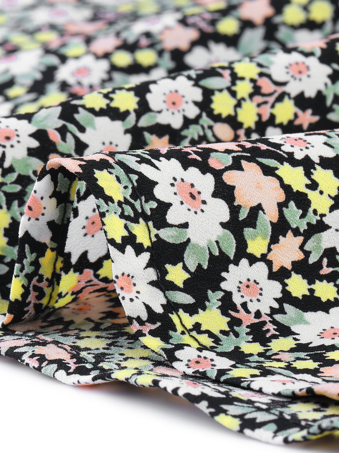 Women Plus Size Blouses Button V Neck Smocked Waist Flare Short Sleeve Peplum Floral Top