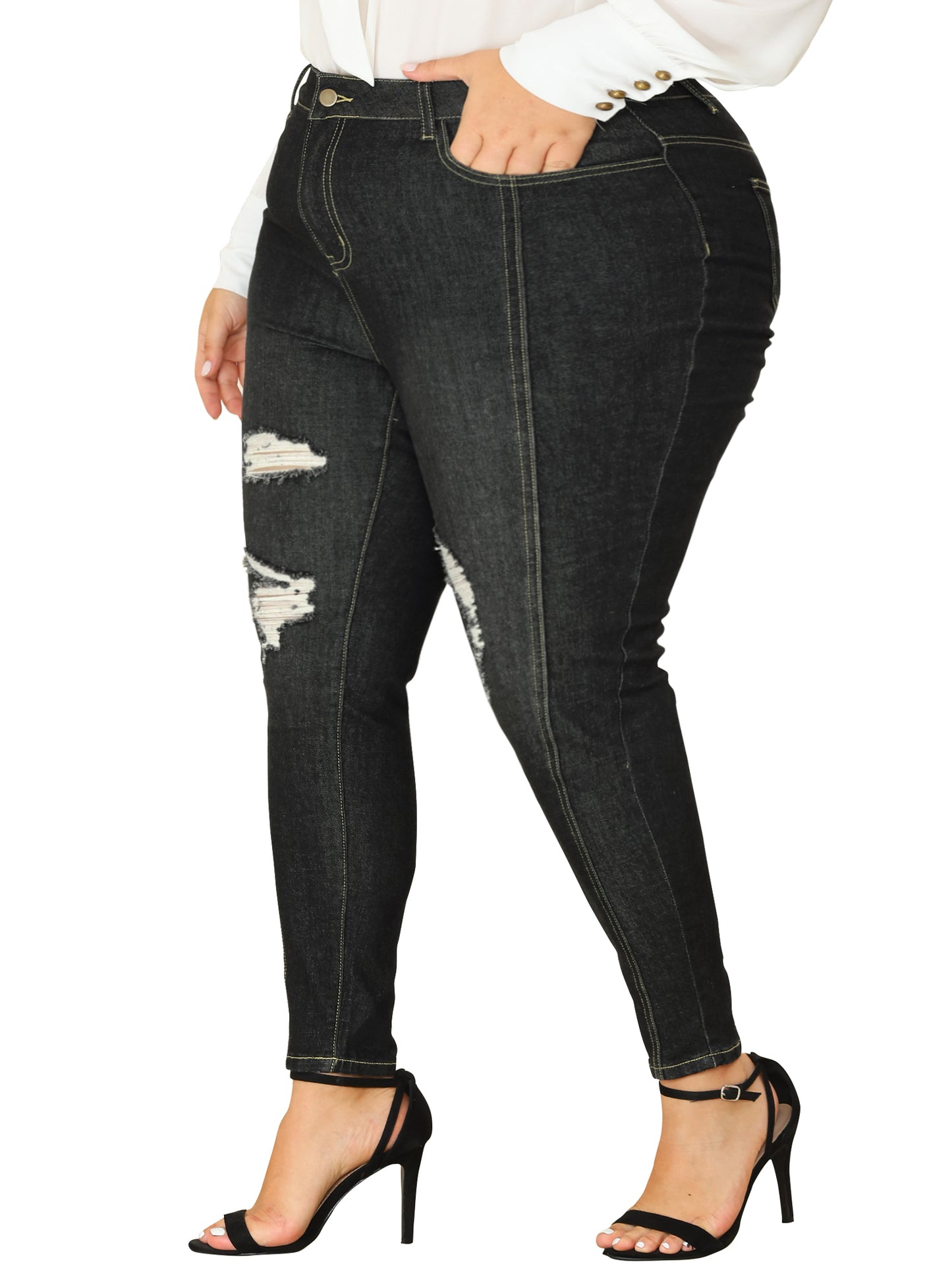 Women's Plus Size Jeans Mid Rise Stretch Washed Skinny Jeans Casual Denim Jeggings