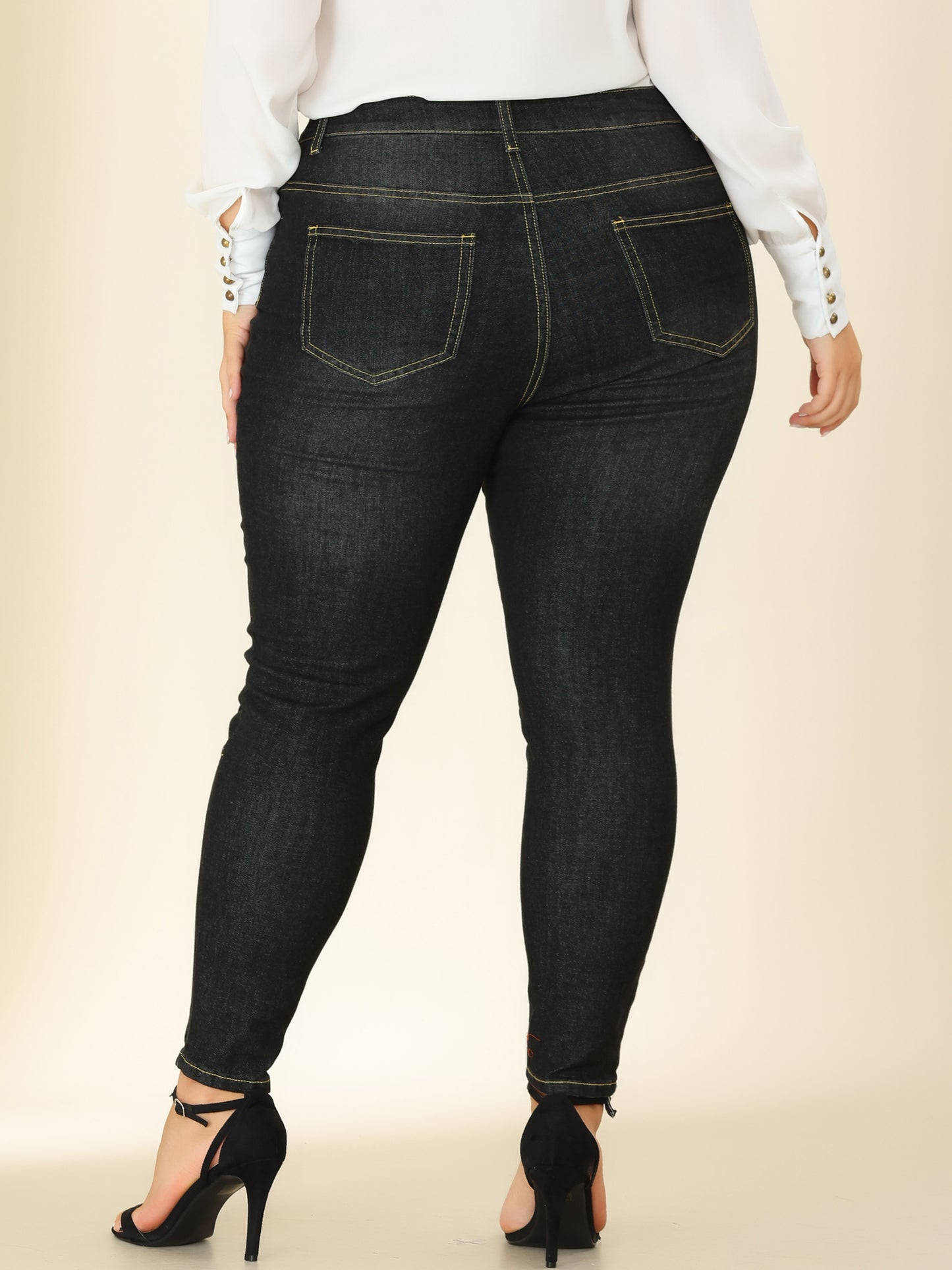Women's Plus Size Jeans Mid Rise Stretch Washed Skinny Jeans Casual Denim Jeggings