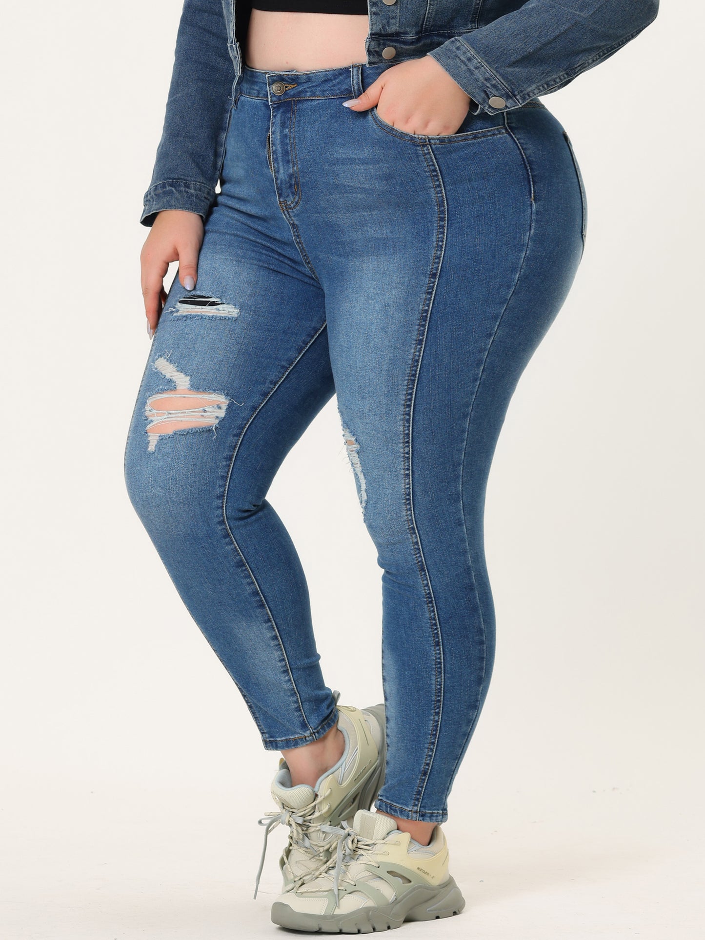 Women's Plus Size Jeans Mid Rise Stretch Washed Skinny Jeans Casual Denim Jeggings
