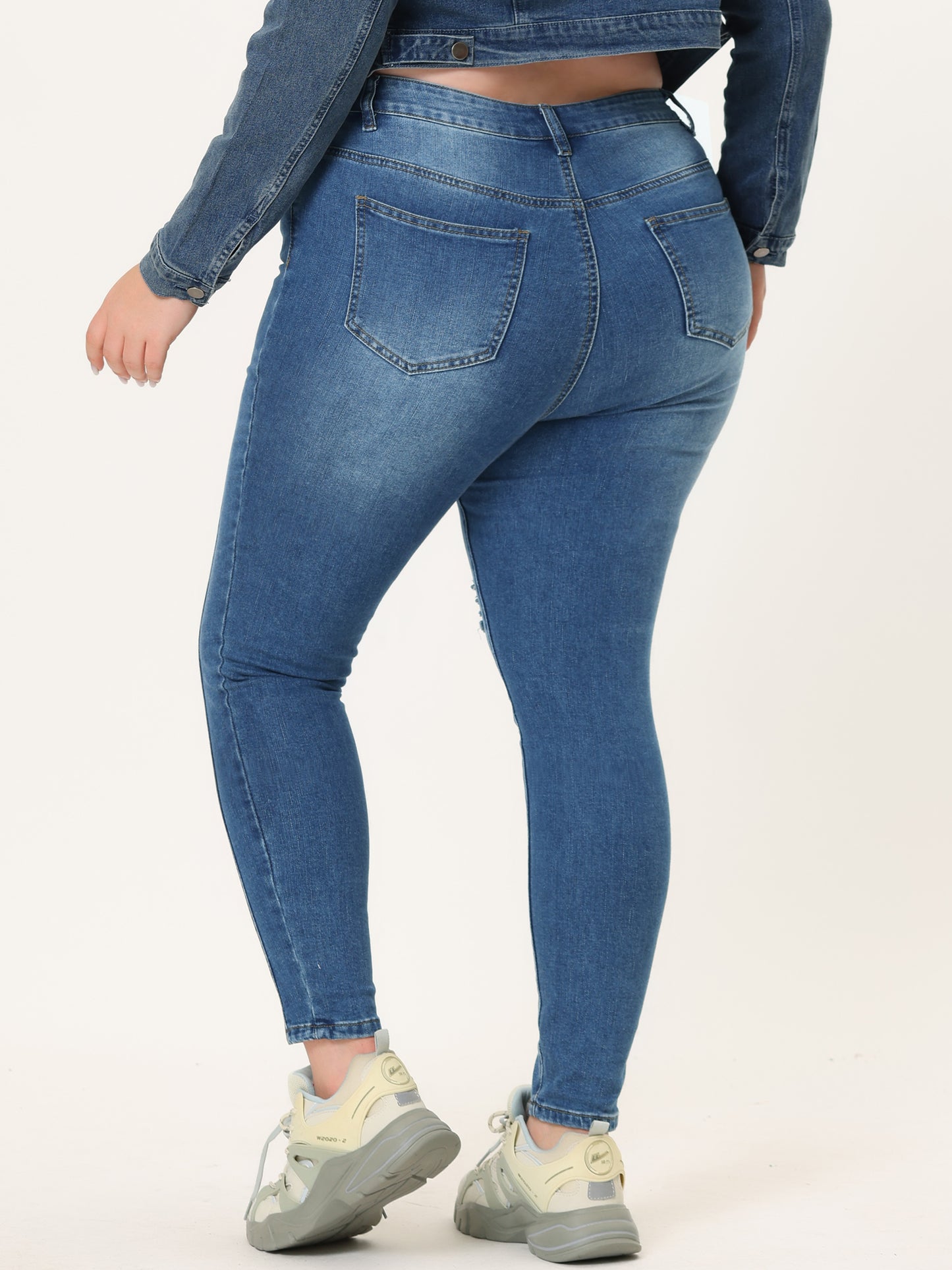 Women's Plus Size Jeans Mid Rise Stretch Washed Skinny Jeans Casual Denim Jeggings