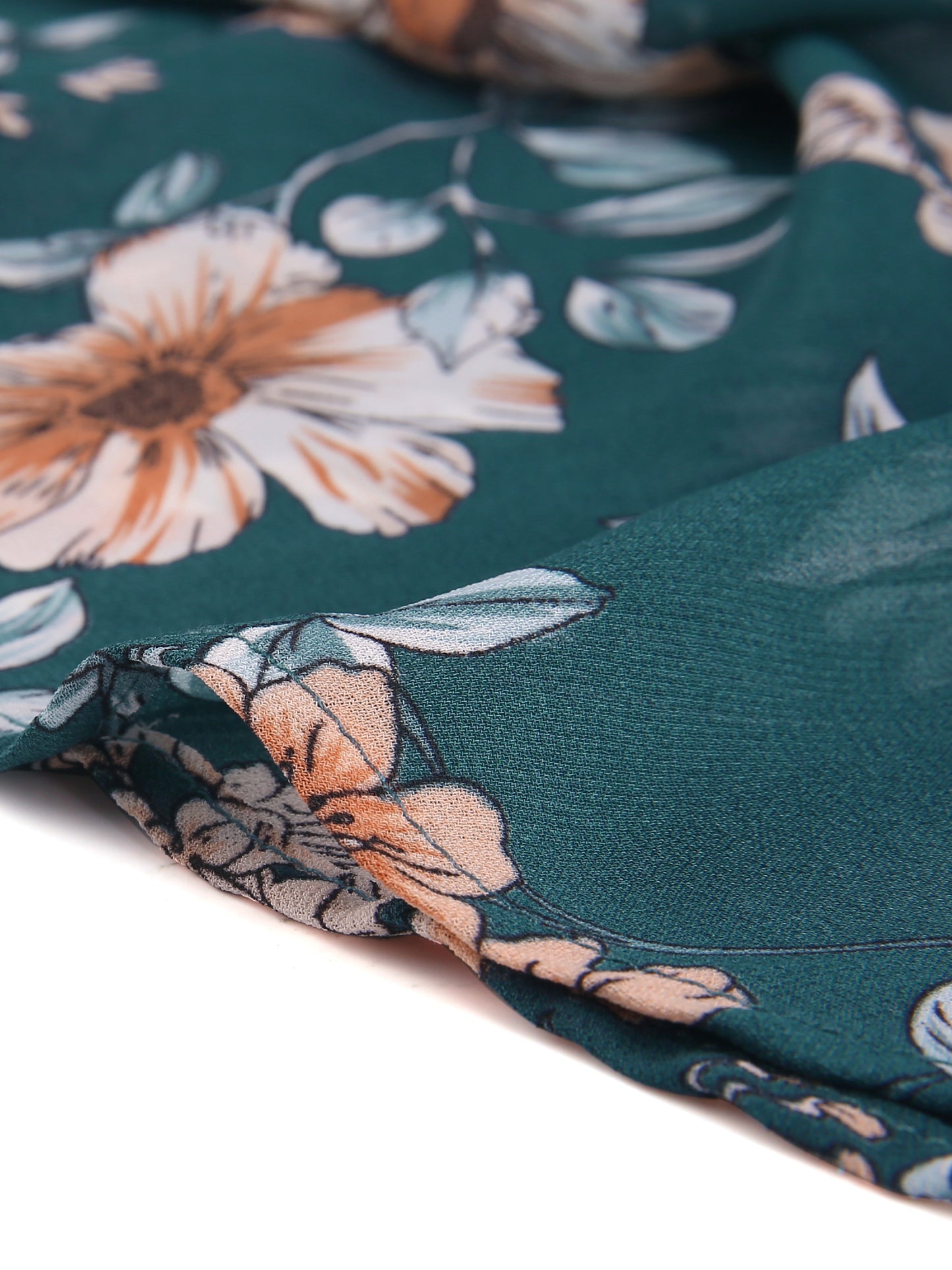 Women's Floral Blouse Shirt Long Sleeve Retro Ruffled Button Down Chiffon Top