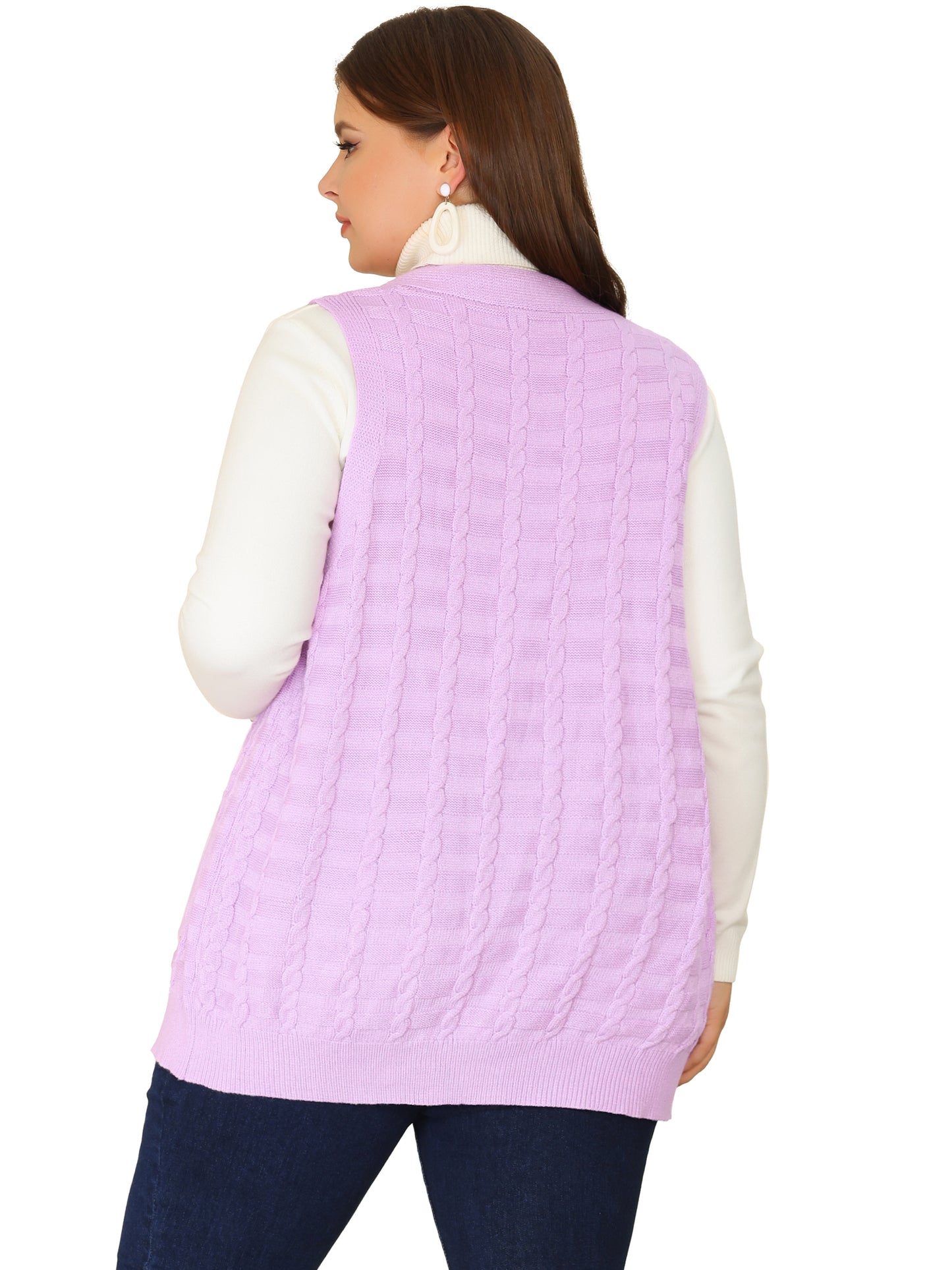 Women's Plus Size Cardigan Vest Sleeveless Knit Open Front Cable Sweater Cardigan