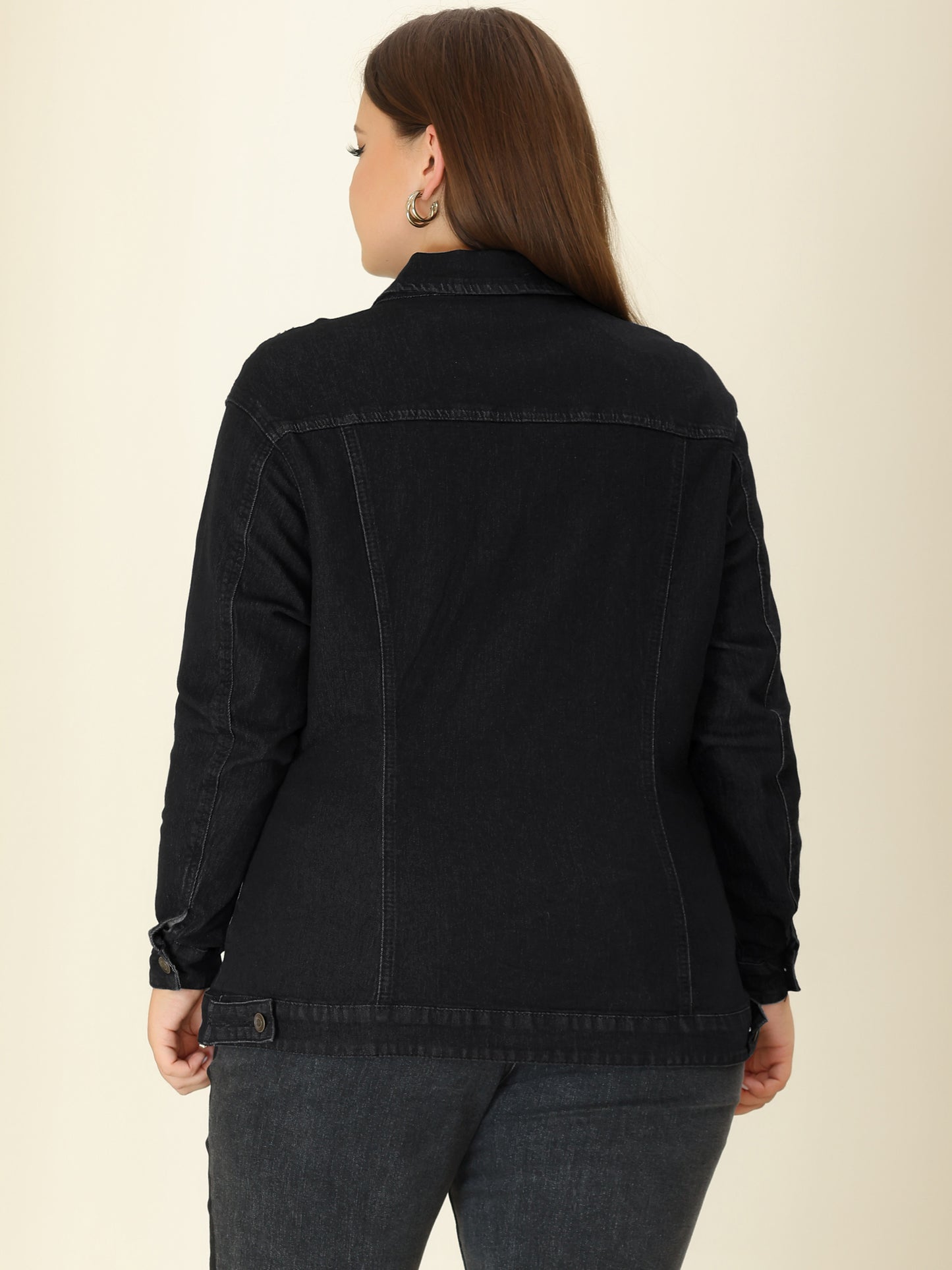 Women's Plus Size Jean Jacket Stitching Button Front Washed Denim Jacket