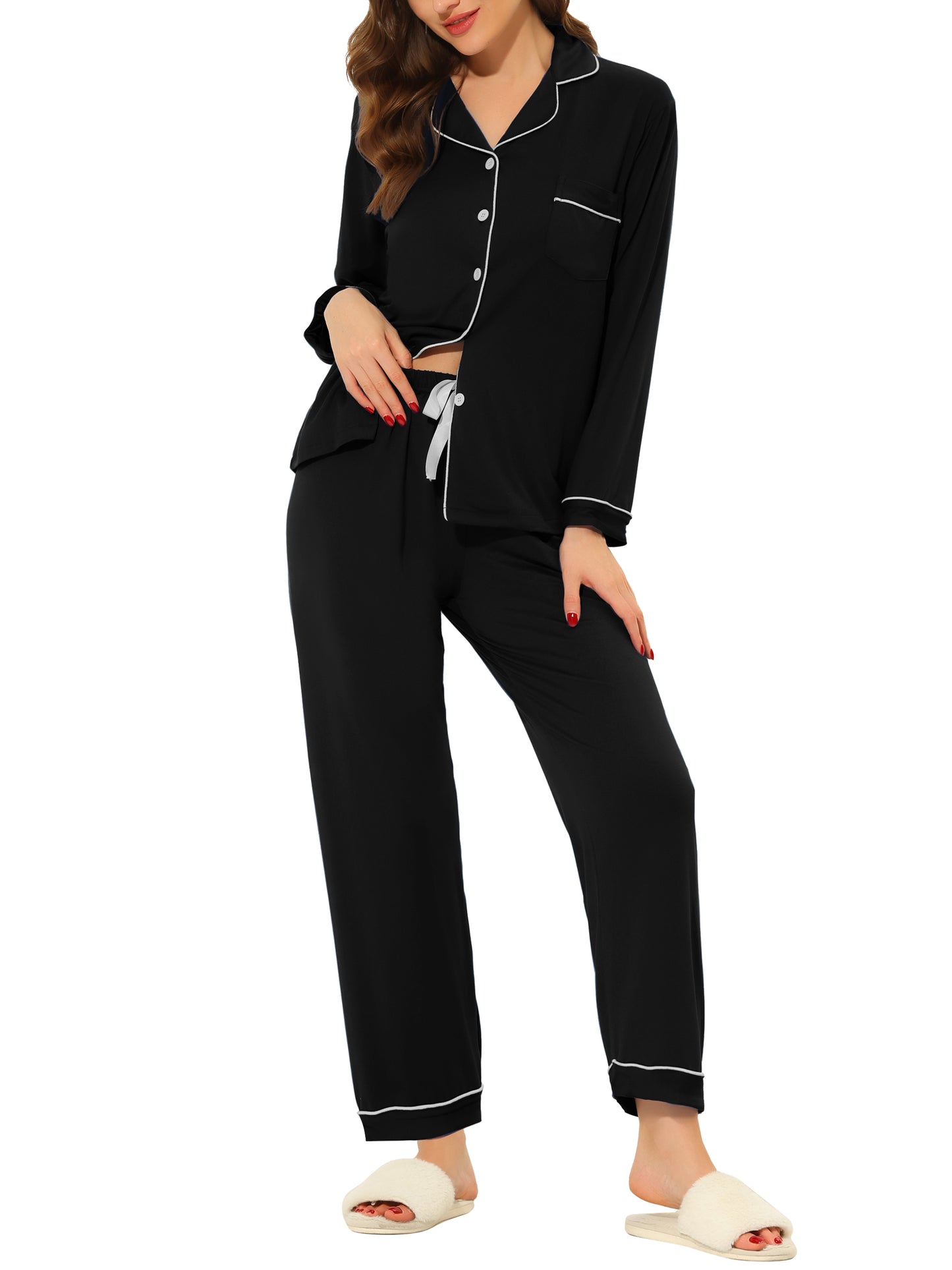 Pijama de mujer, camisón modal con botones, manga larga y pantalón, conjunto de ropa de estar por casa