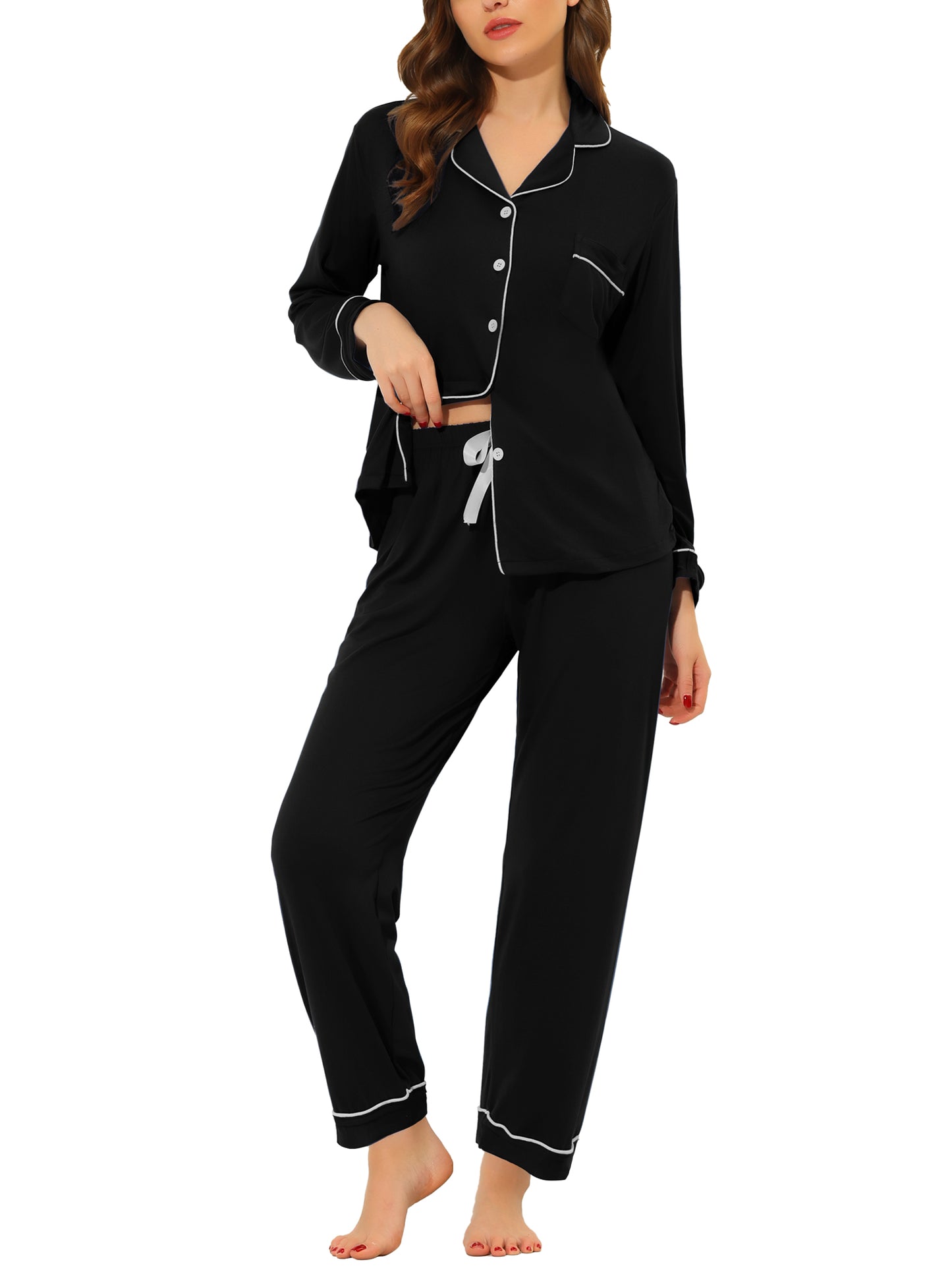 Pijama de mujer, camisón modal con botones, manga larga y pantalón, conjunto de ropa de estar por casa