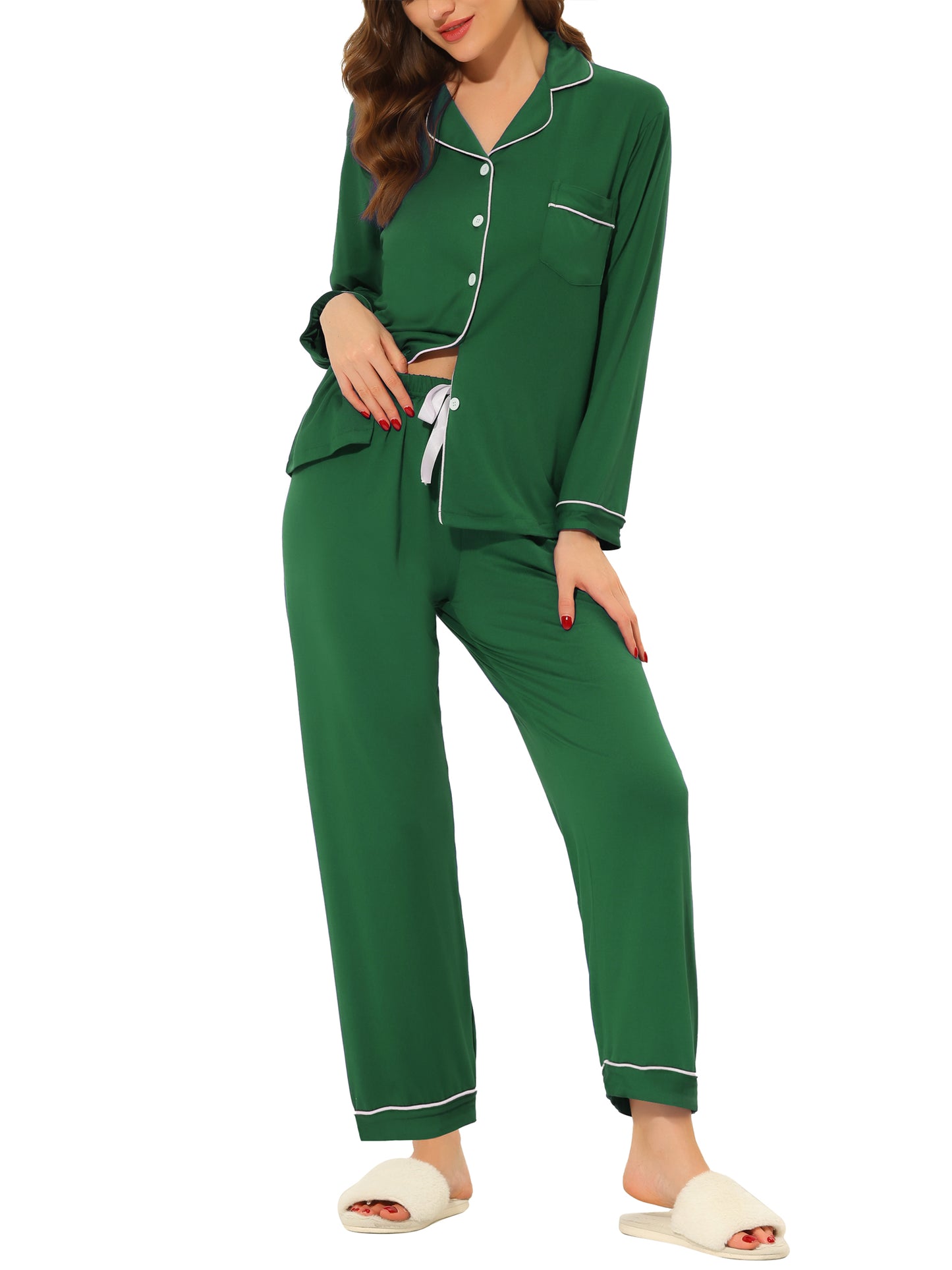 Women's Sleepwear Pajamas Modal Button Down Nightshirt Long Sleeves with Pants Loungewear Set