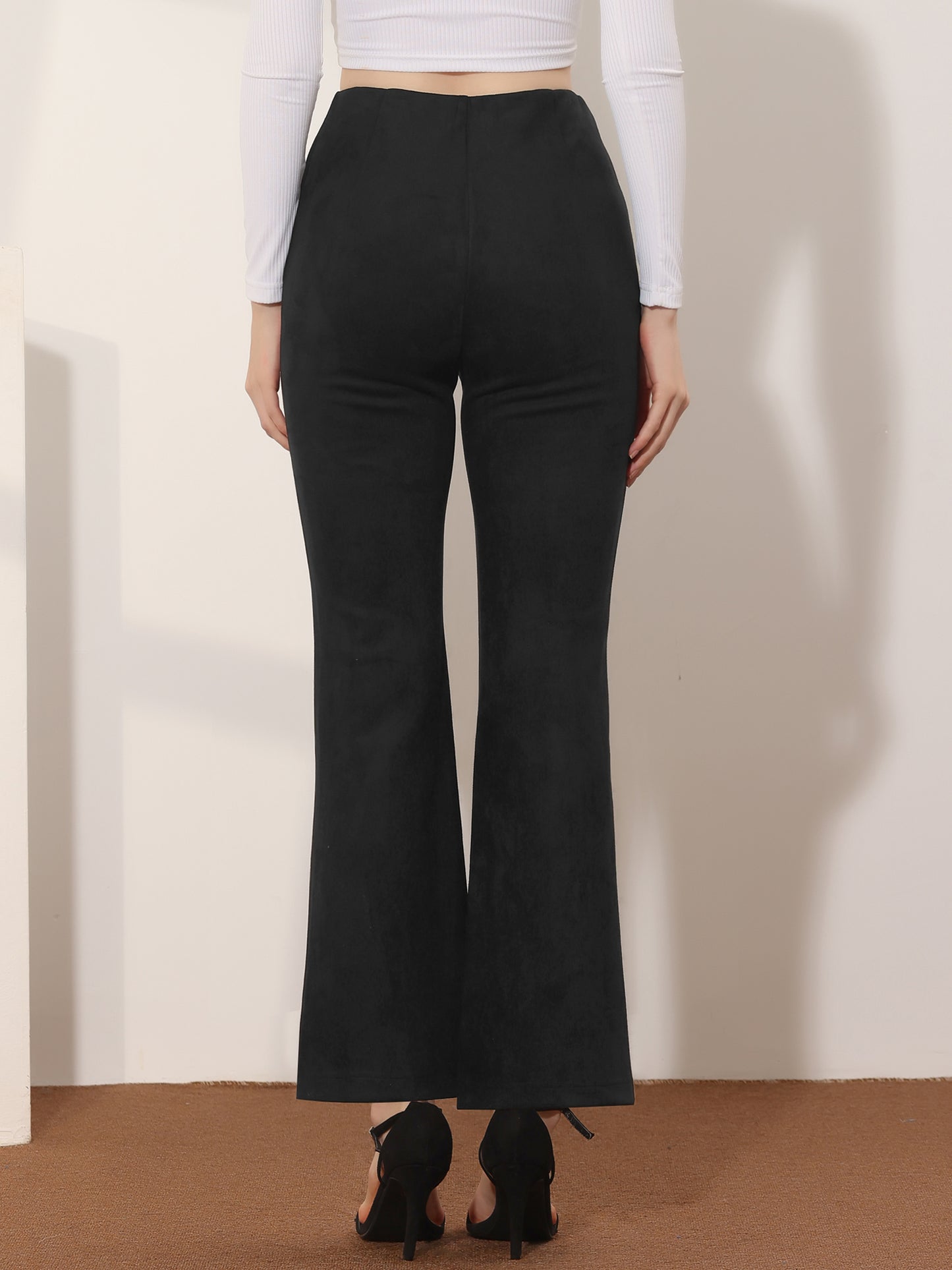 Women's Faux Suede Pants Business Casual Wide Legs Bell Bottom Flared Trousers (Available in Plus Size)