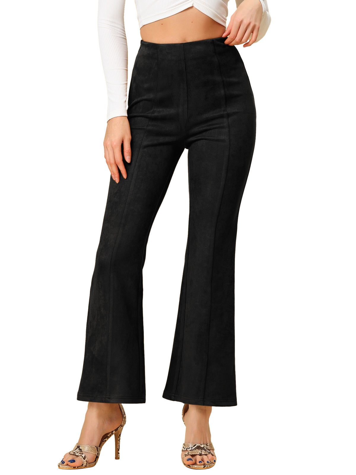 Women's Faux Suede Pants Business Casual Wide Legs Bell Bottom Flared Trousers (Available in Plus Size)