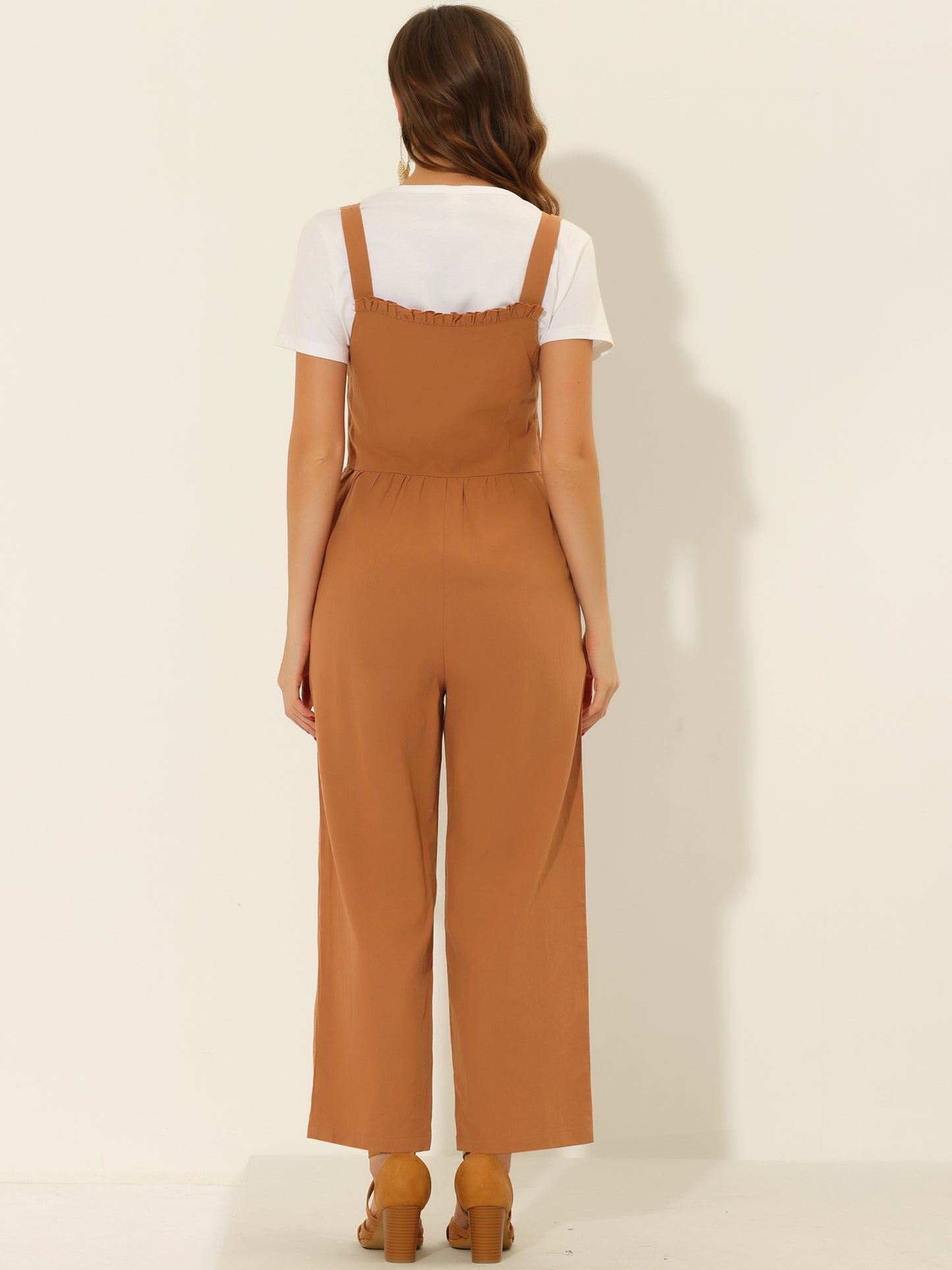 Women's Cotton Casual Vintage Pockets Wide Leg Overalls Jumpsuit