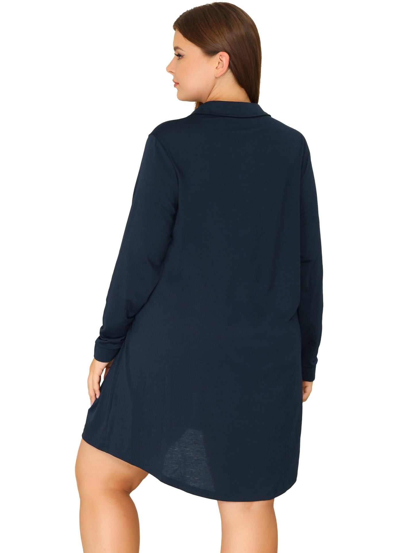 Women Plus Size Nightshirt Long Sleeve Button Down Nightgown V-Neck Sleepwear Pajama Dress