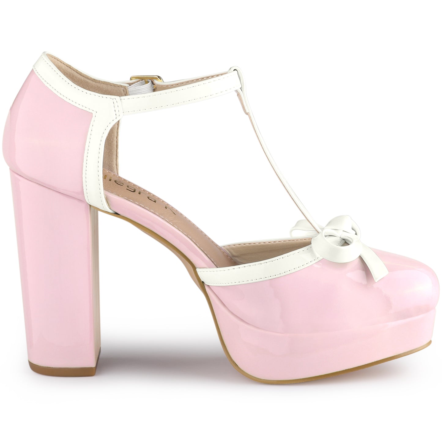 Zapatos de tacón grueso con plataforma y lazo en T para mujer