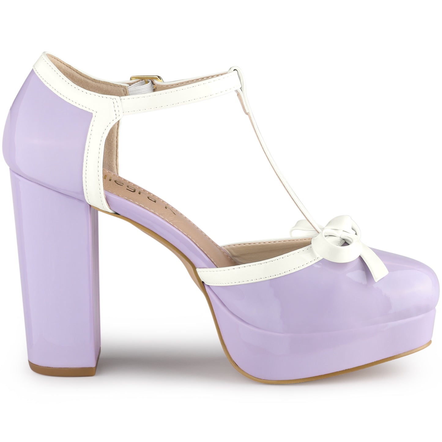 Zapatos de tacón grueso con plataforma y lazo en T para mujer