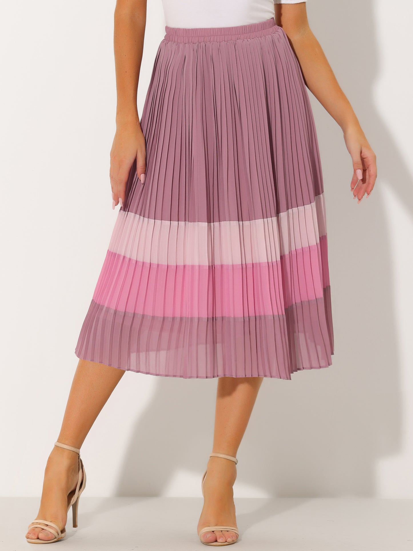 Falda midi plisada de gasa con cintura elástica y bloques de color de verano para mujer