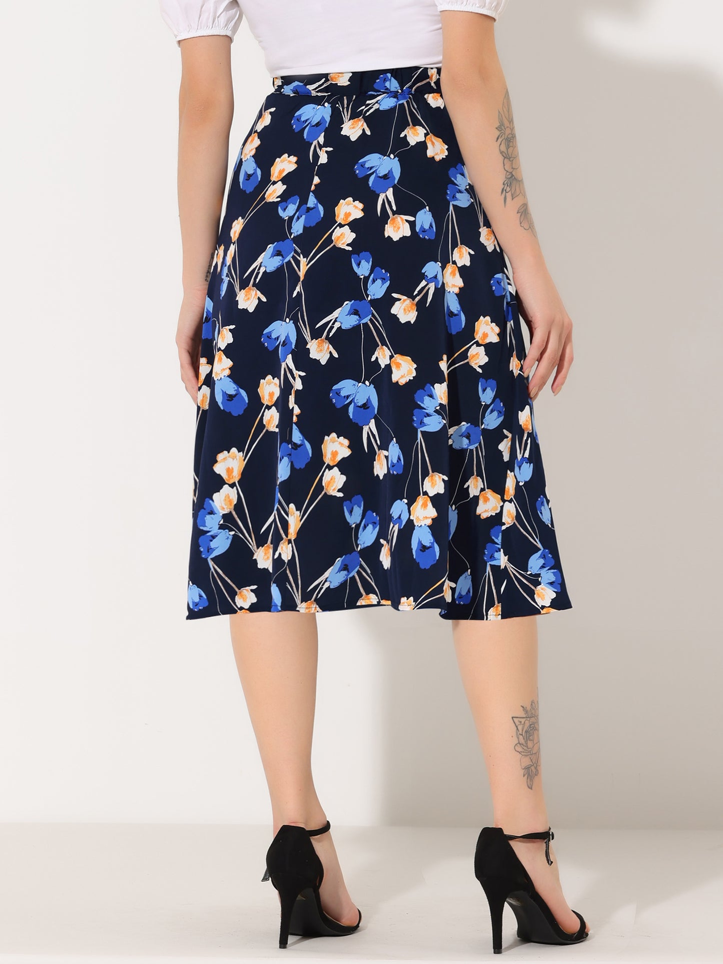 Falda midi de gasa con estampado floral para mujer, corte A, verano