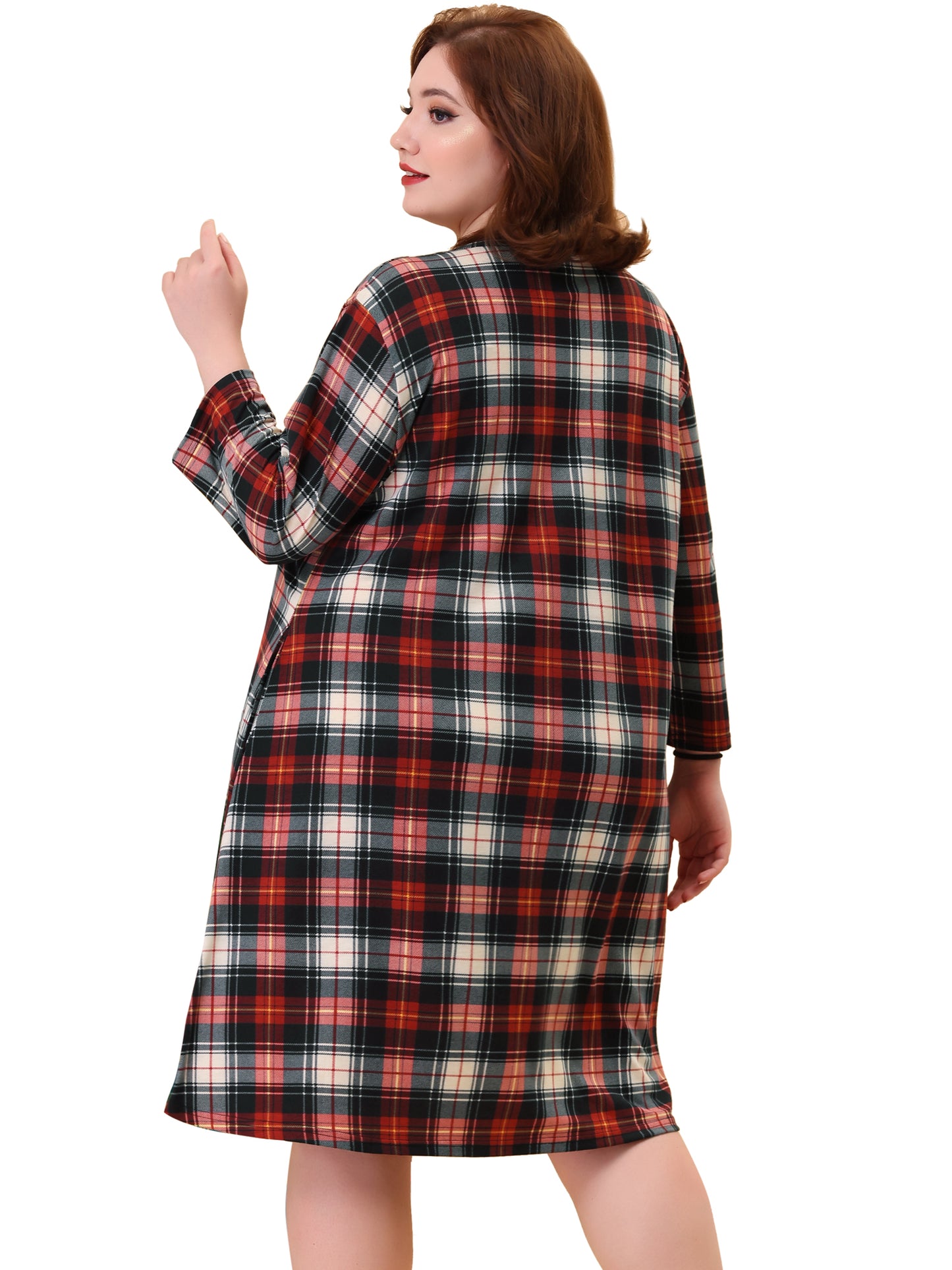 Women Plus Size Nightgown Plaid V Neck Lounge Sleep Dress Nightgowns