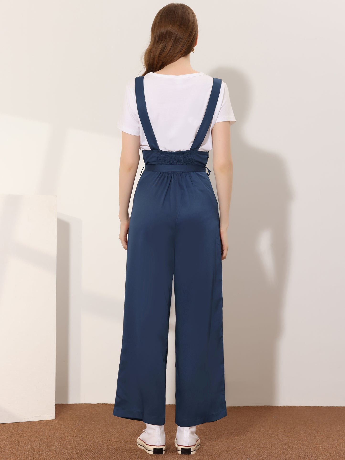 Women's Wide Leg Overalls Loose Fit Belted High Waist Suspenders Jumpsuits