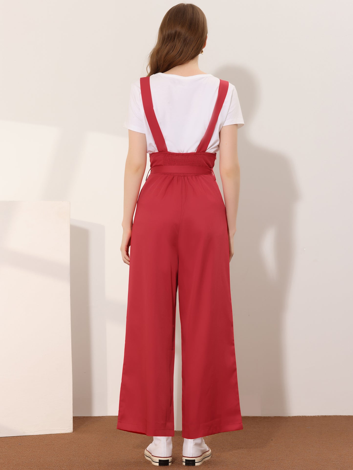 Women's Wide Leg Overalls Loose Fit Belted High Waist Suspenders Jumpsuits
