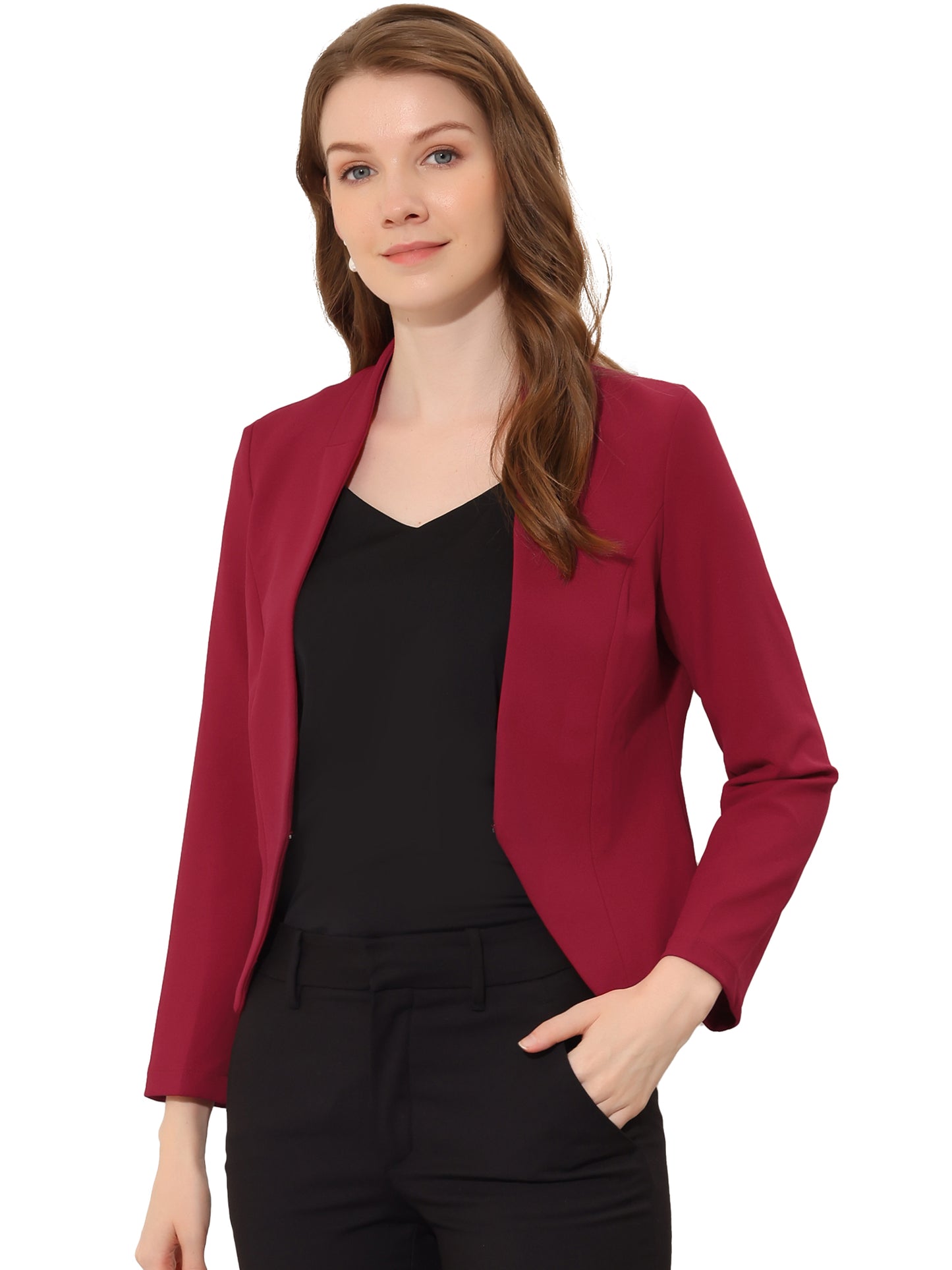 Women's Business Casual Collarless Cropped Blazer Jacket