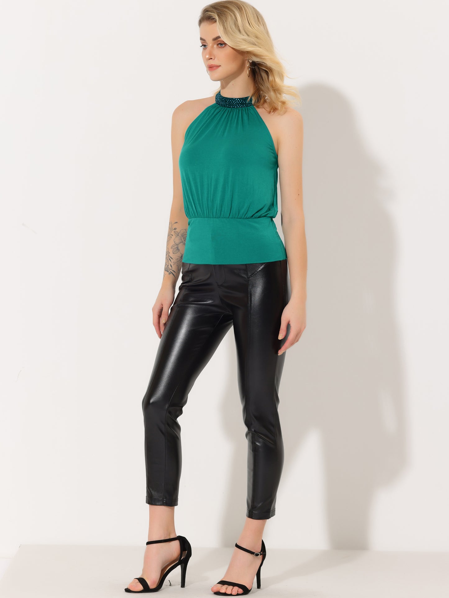 Women's Night Out Party Halter Neck Sleeveless Sequin Neck Tank Top