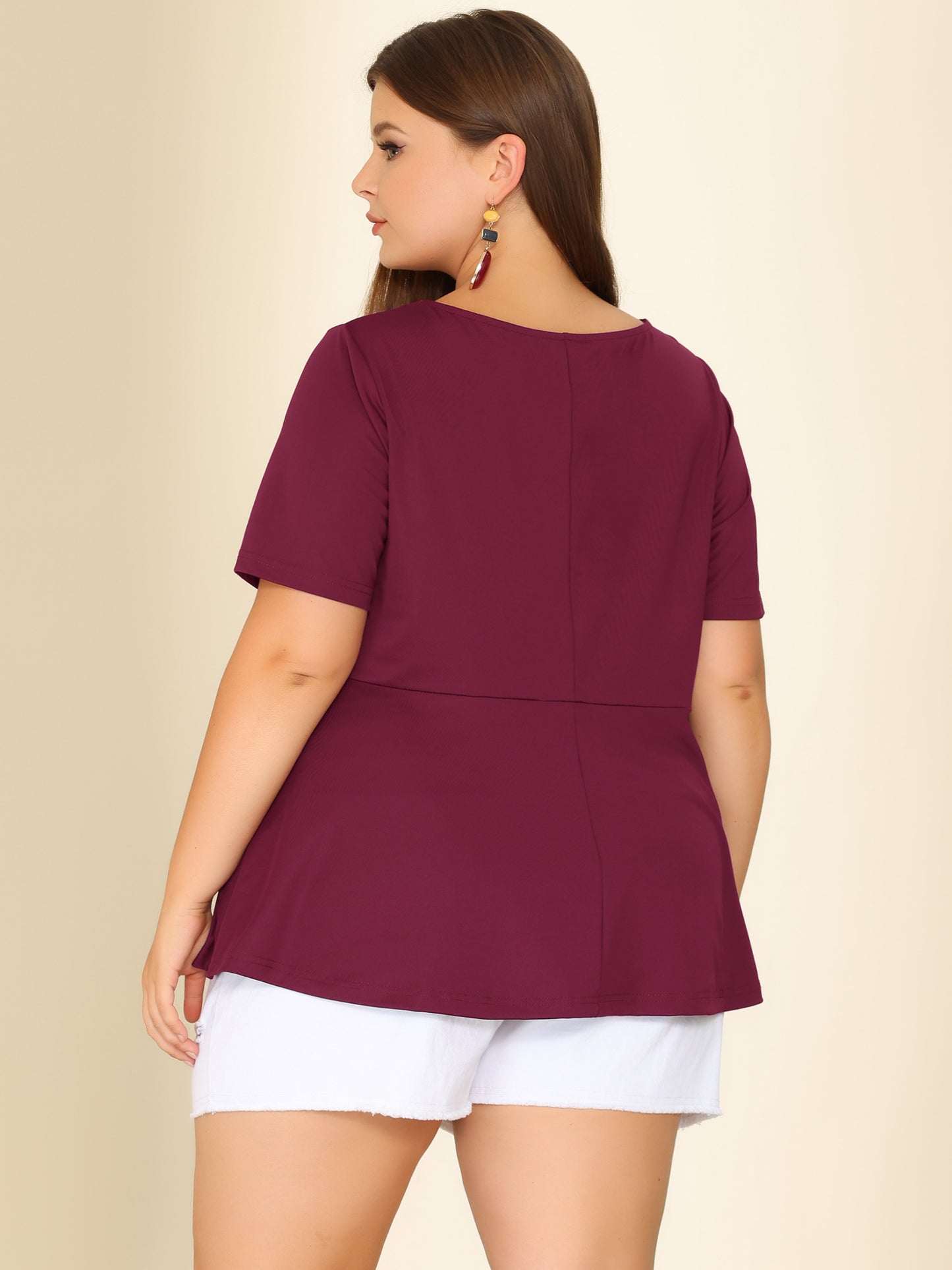 Women's Plus Size Short Sleeves Twisted Knot Front Peplum Top