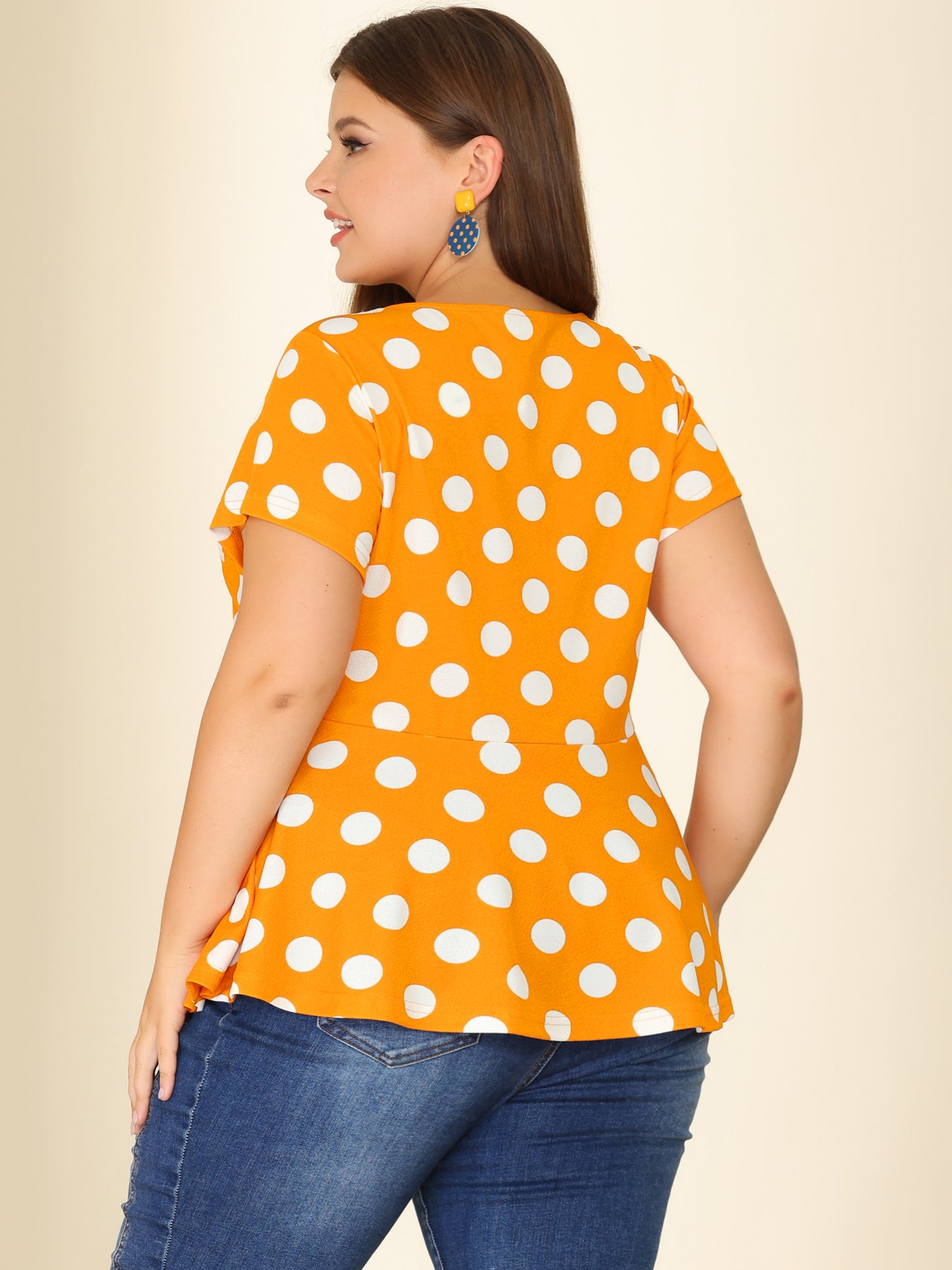 Women's Plus Size Short Sleeve Polka Dots Peplum Top