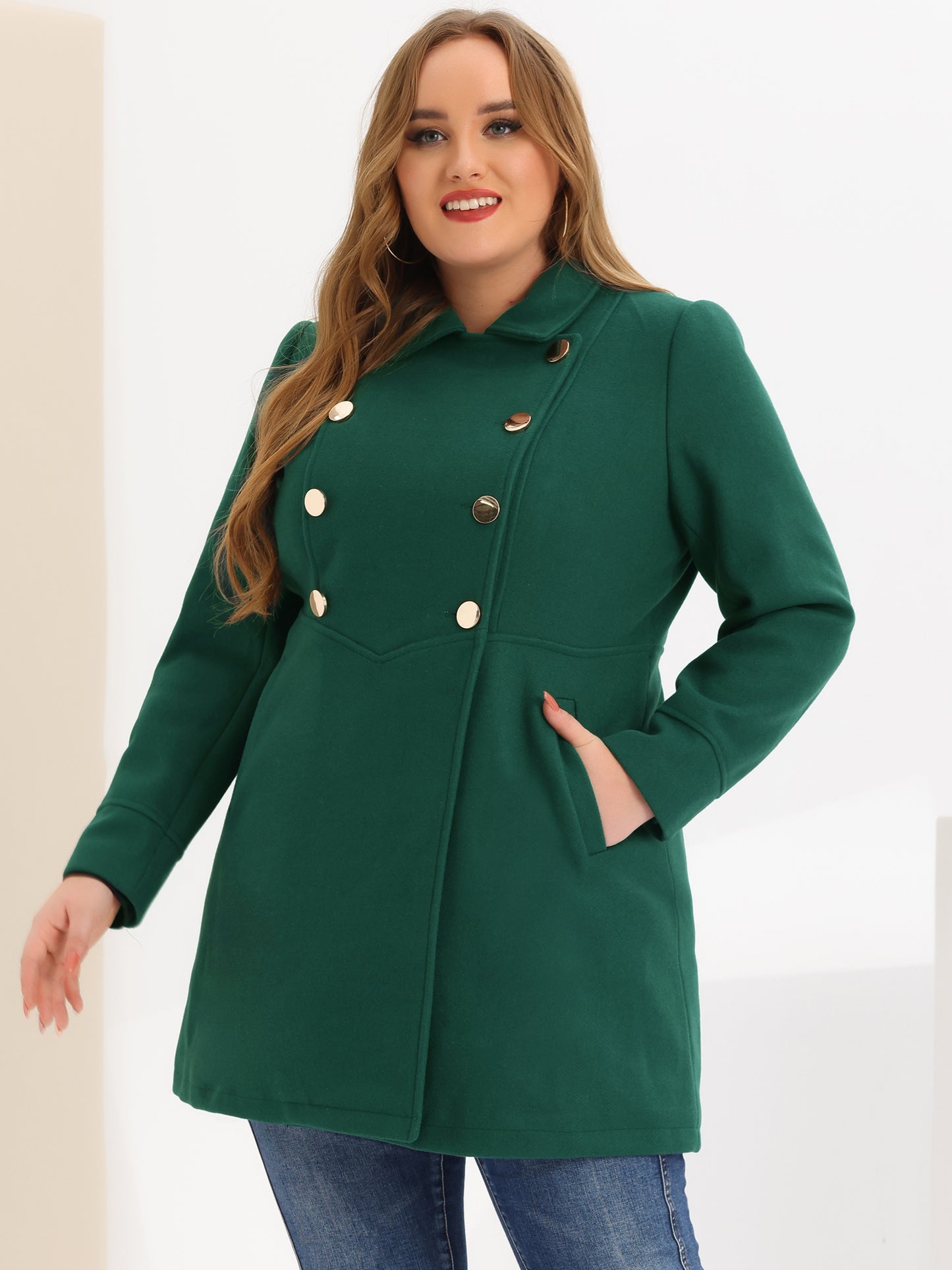 Women's Plus Size Coat A-Line Peter Pan Collar Double Breasted Fall Winter Peacoat
