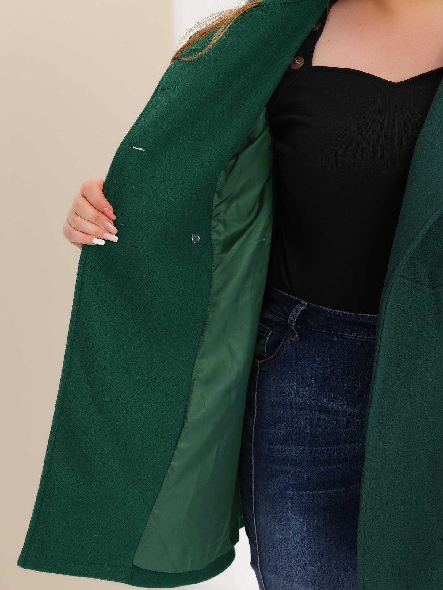 Women's Plus Size Coat A-Line Peter Pan Collar Double Breasted Fall Winter Peacoat
