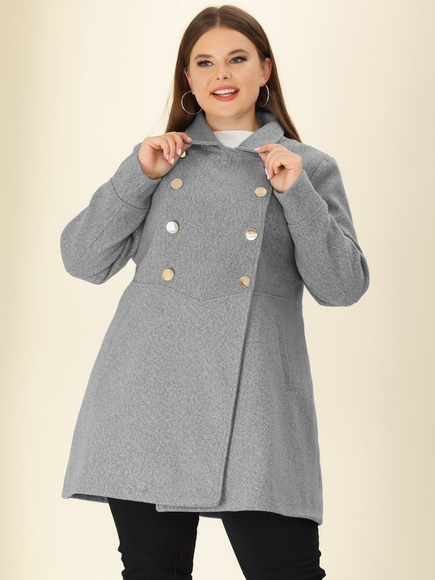 Women's Plus Size Coat A-Line Peter Pan Collar Double Breasted Fall Winter Peacoat