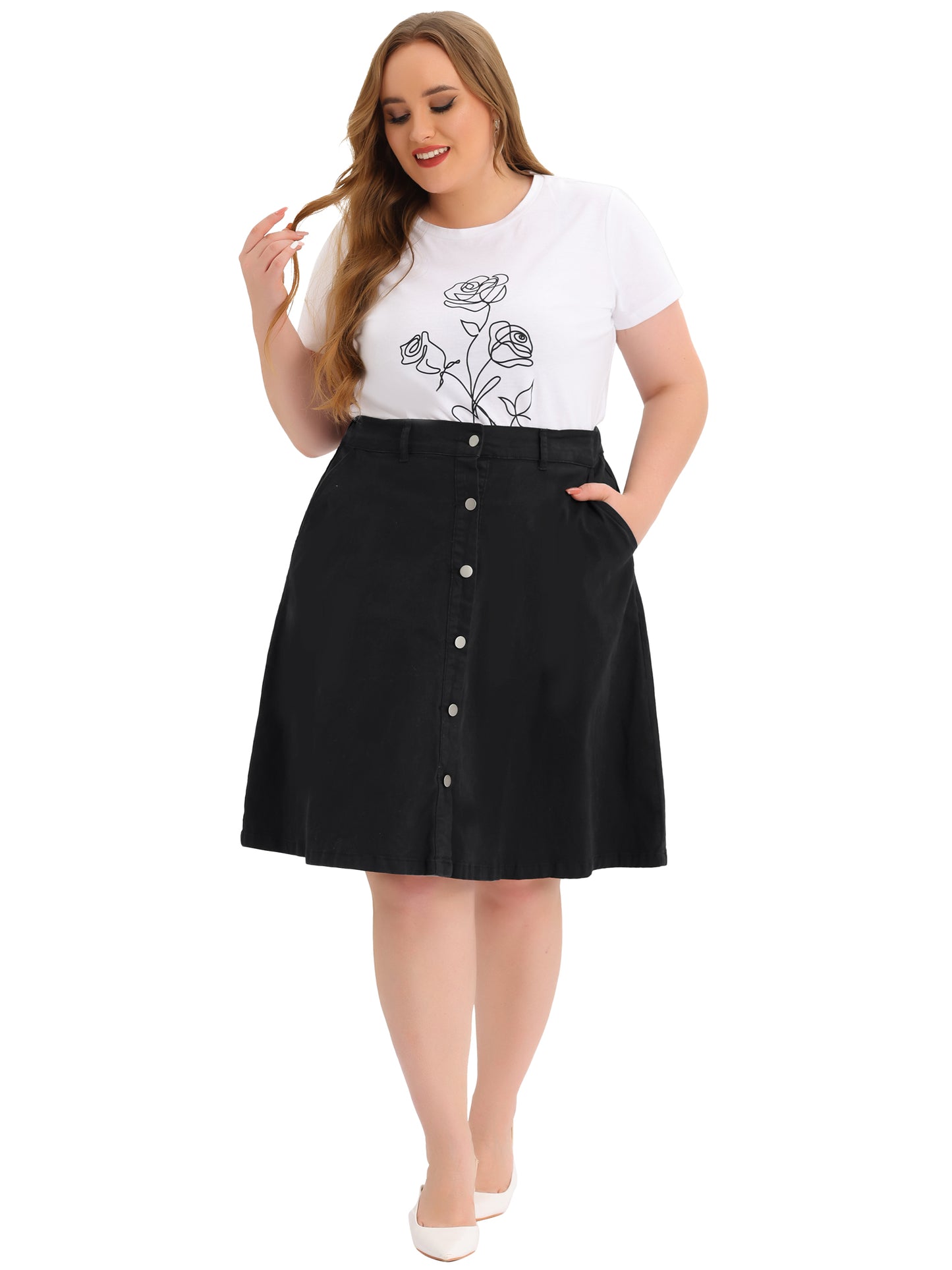 Faldas vaqueras de talla grande para mujer, con cintura anudada, corte A y bolsillos, falda vaquera midi de verano