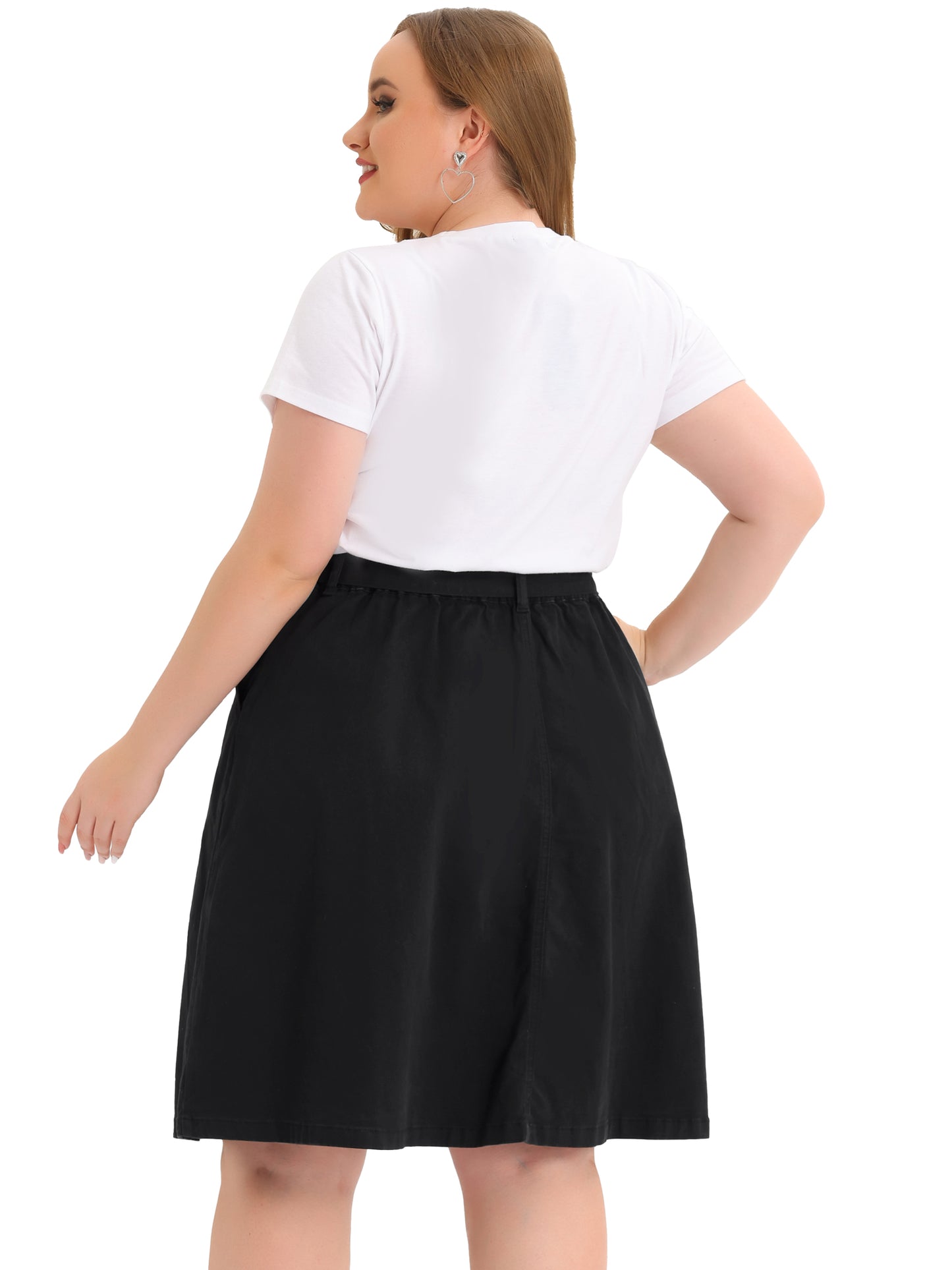 Faldas vaqueras de talla grande para mujer, con cintura anudada, corte A y bolsillos, falda vaquera midi de verano