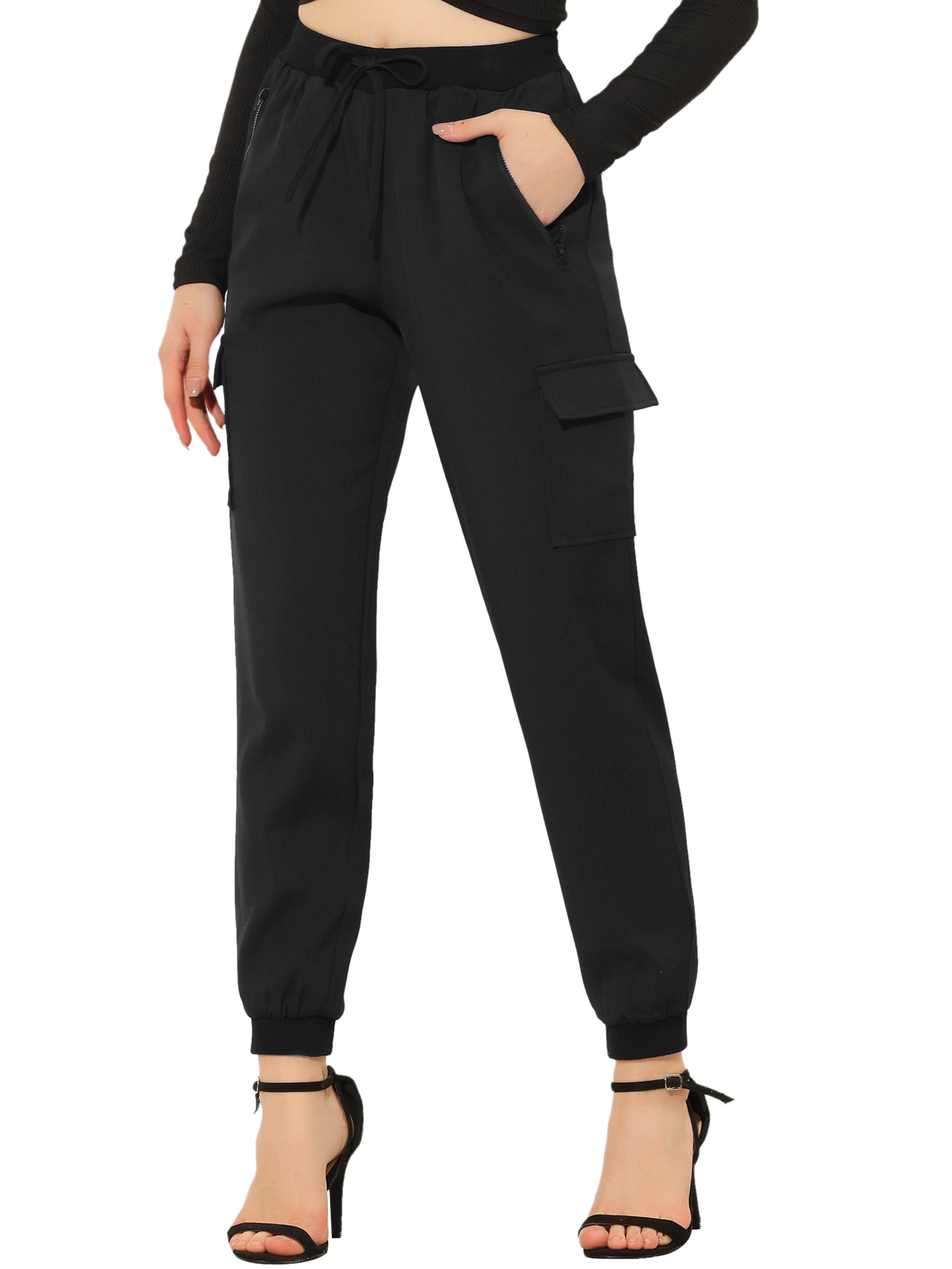 Women's Cargo Pants Ankle Length Casual High Waisted Joggers with Pocket