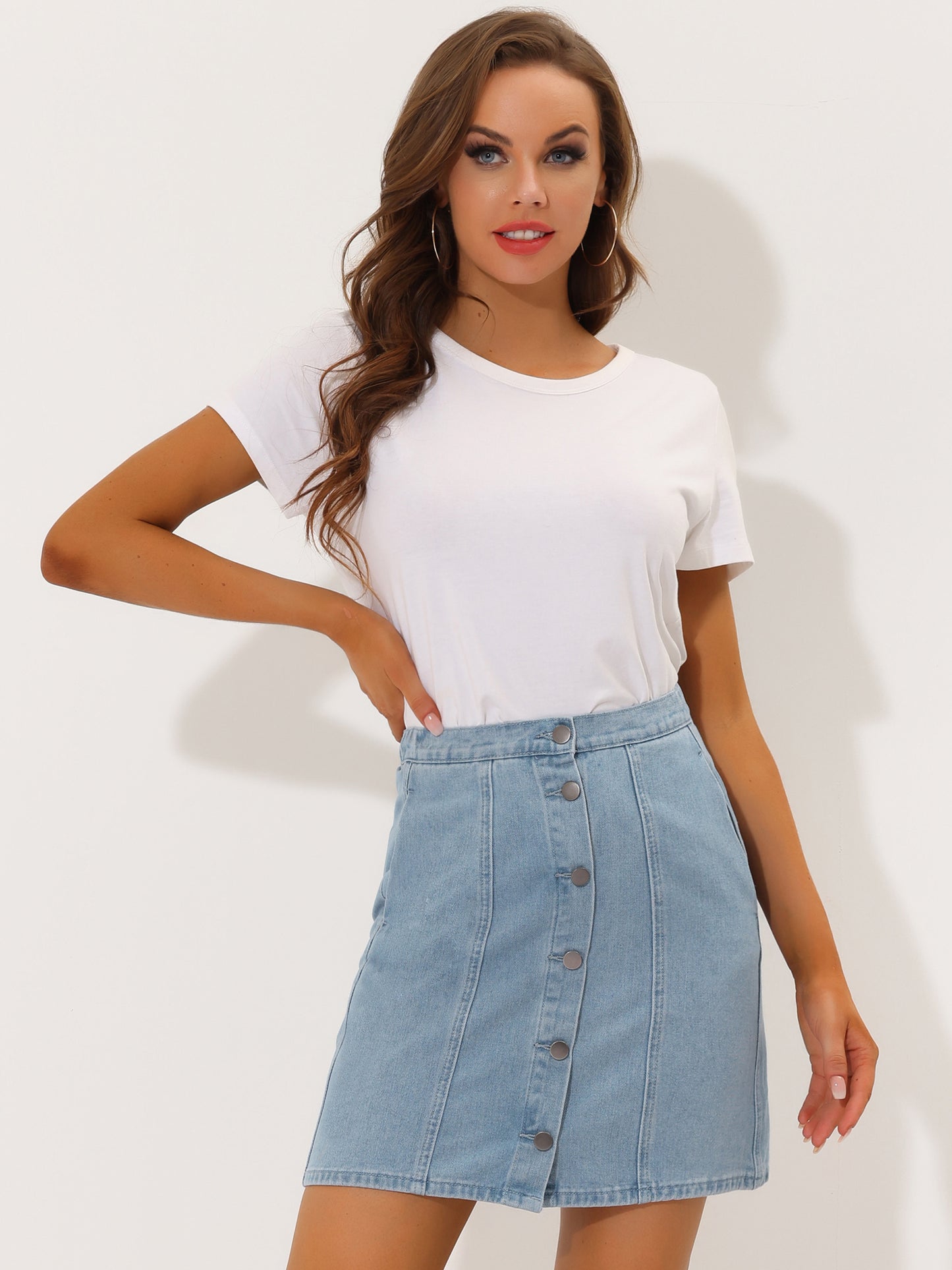 Faldas vaqueras de verano para mujer, informales, de corte A, cortas, con botones