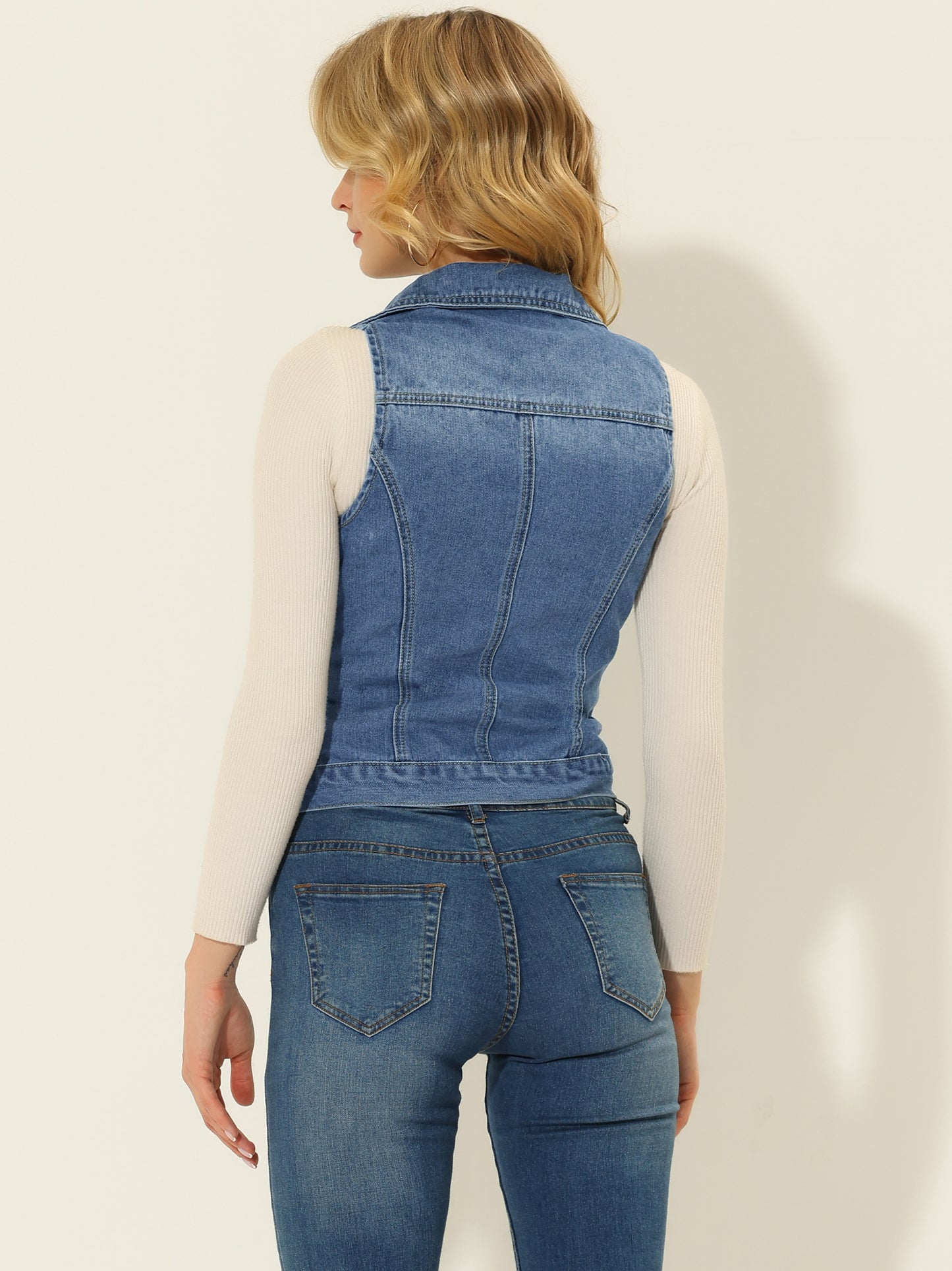 Women's Sleeveless Moto Jacket Zip Up Classic Jeans Denim Vest