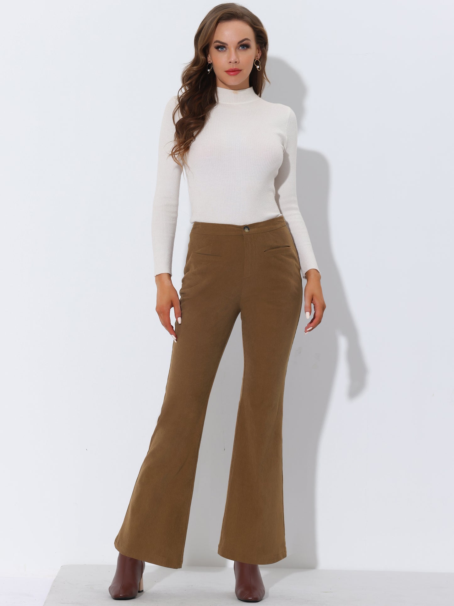 Women's High Waisted Bootcut Trousers Retro Bell Bottom Corduroy Pants