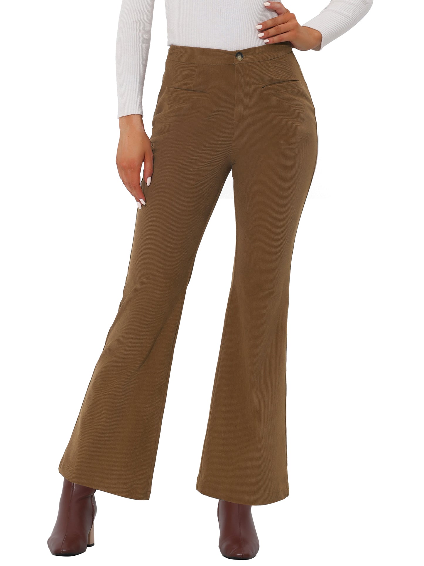 Women's High Waisted Bootcut Trousers Retro Bell Bottom Corduroy Pants