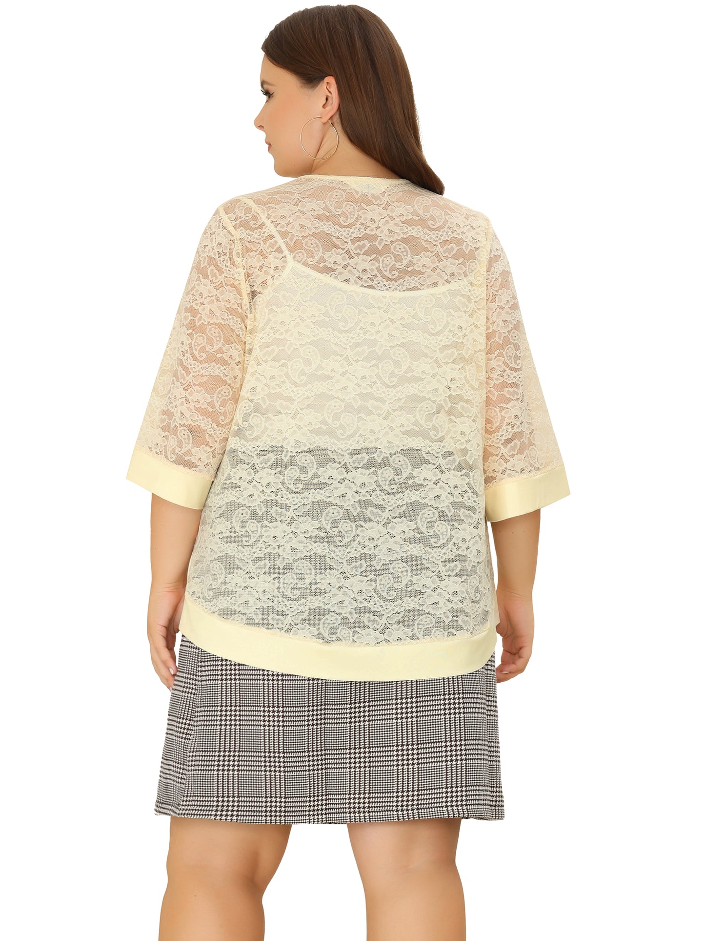 Women Plus Size Shrug Bolero Summer Lace Panel Sheer Loose Cardigan
