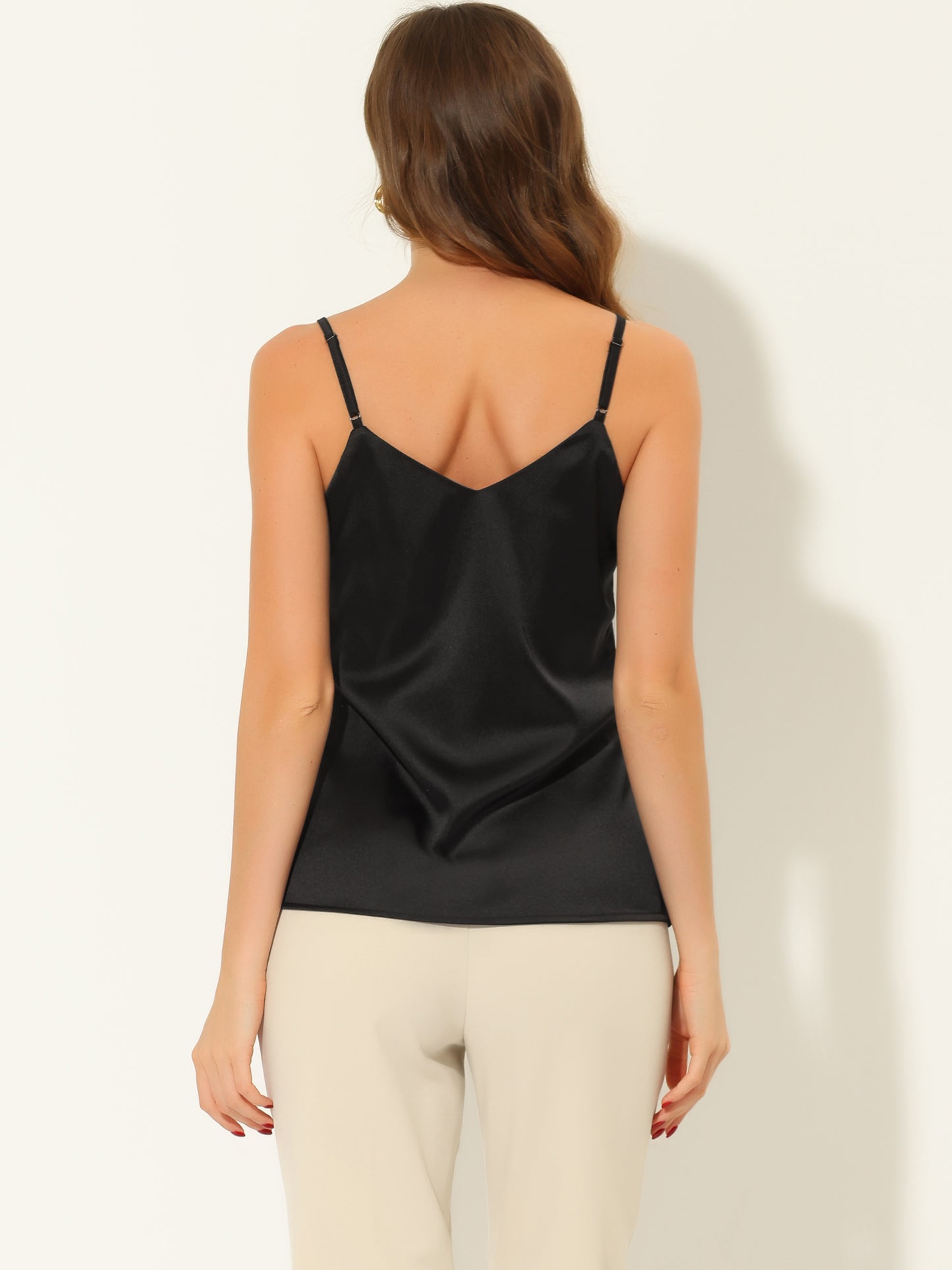 Women's Satin Camisole V Neck Sleeveless Spaghetti Strap Cami Tank Top