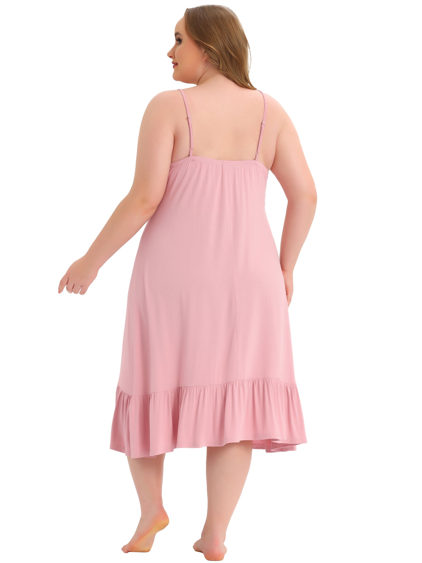 Camisón de talla grande para mujer, con escote en forma de corazón y ribete con volantes, camisola midi
