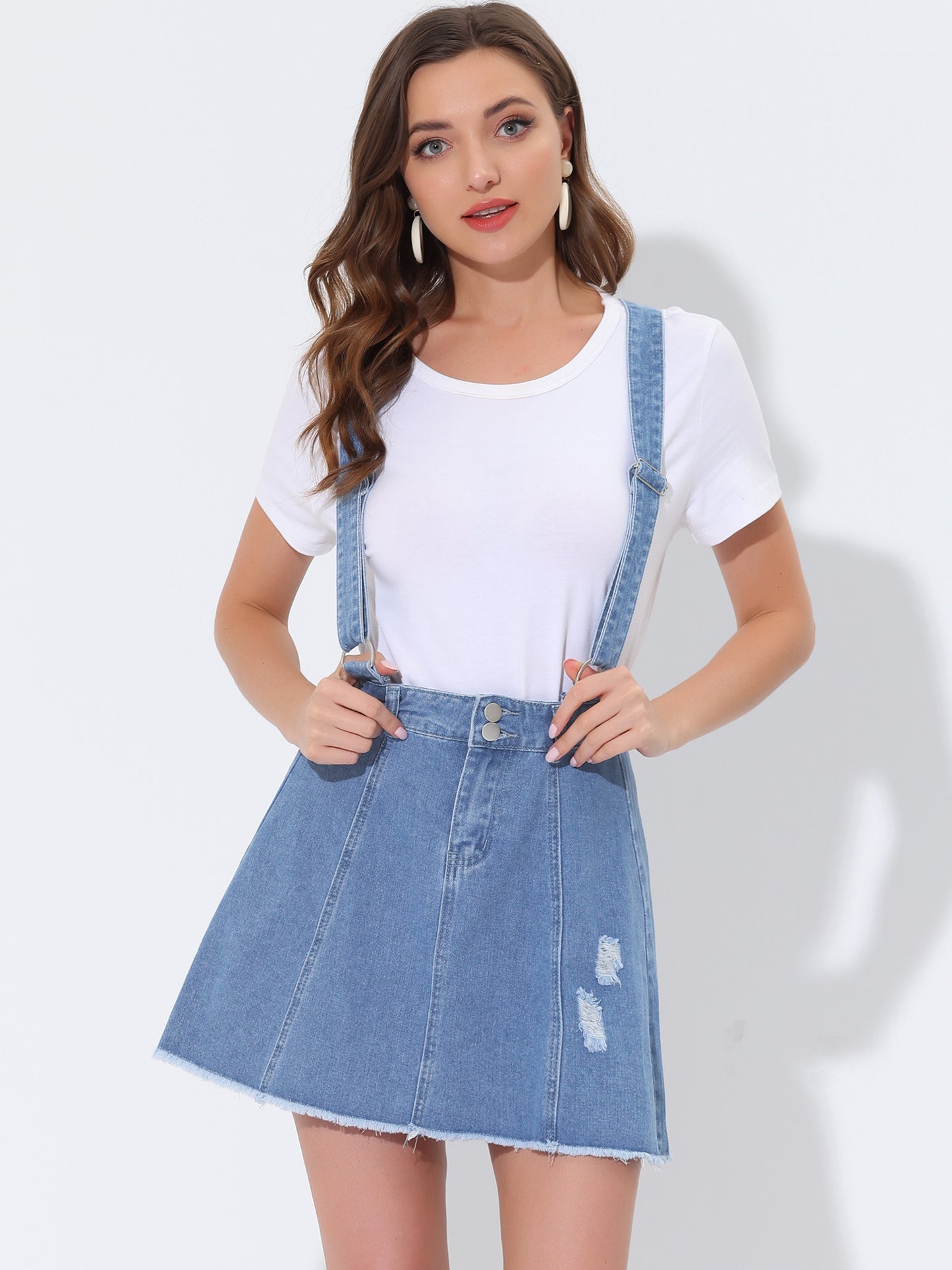 Falda vaquera para mujer, mono con tirantes ajustables, minifalda vaquera lavada