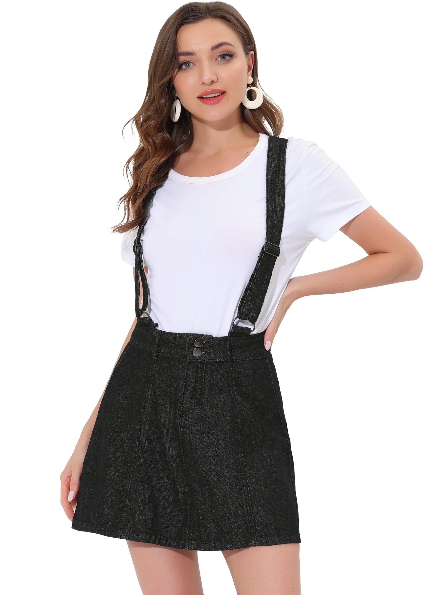 Women's Denim Skirt Overall Adjustable Strap Braces Mini Suspender Washed Jean Skirt