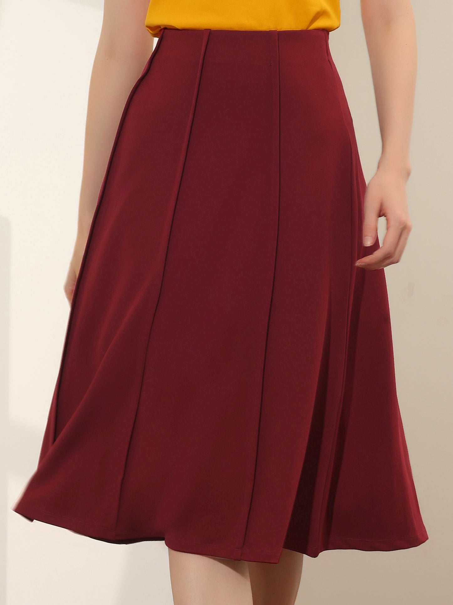 Faldas retro de cintura alta para mujer, color liso, plisadas por debajo de la rodilla, acampanadas