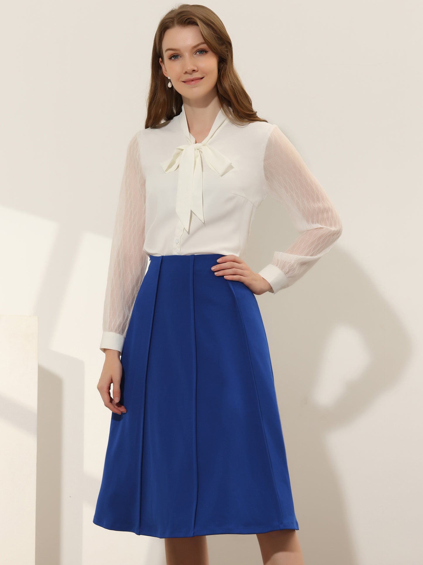 Faldas retro de cintura alta para mujer, color liso, plisadas por debajo de la rodilla, acampanadas