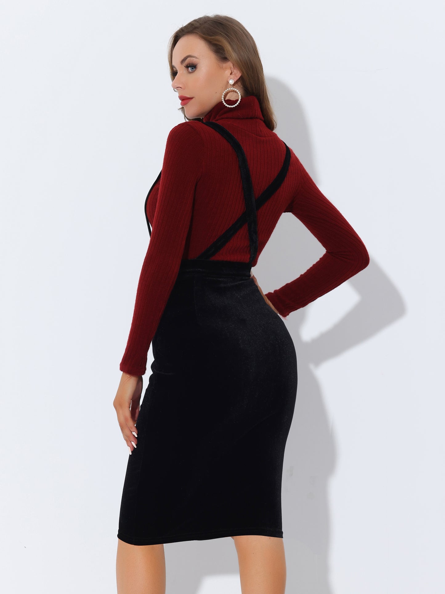 Falda estilo pichi de cintura alta con botones, ajustada, midi y tirantes para mujer