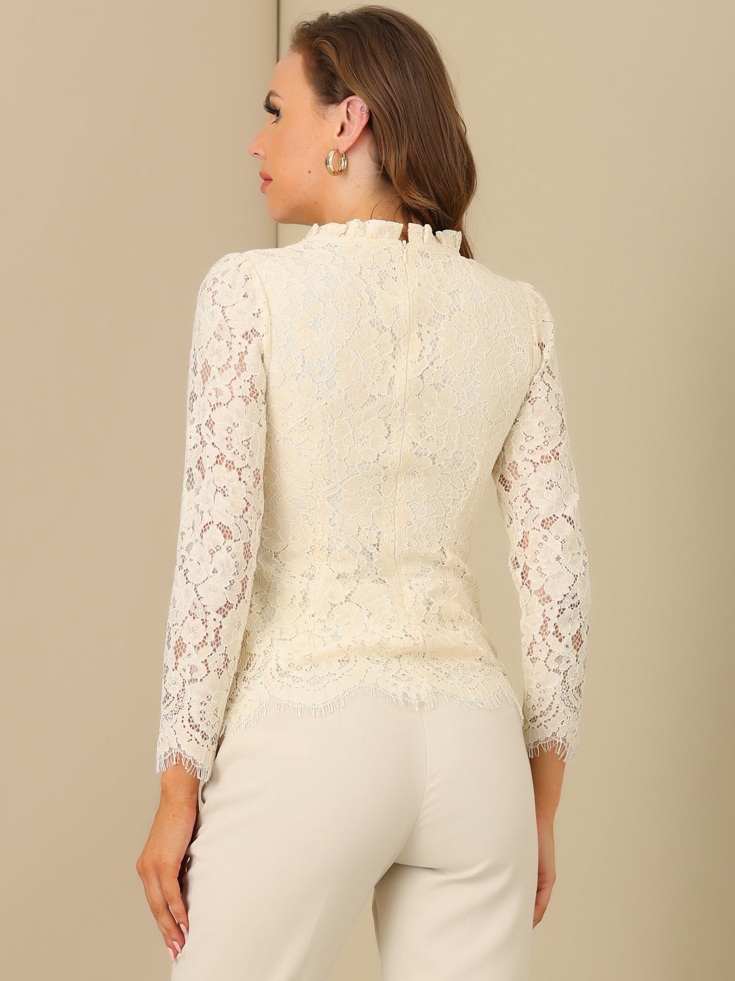 Women's Long Sleeve Lace Top Dressy Elegant Peplum Blouse Shirt